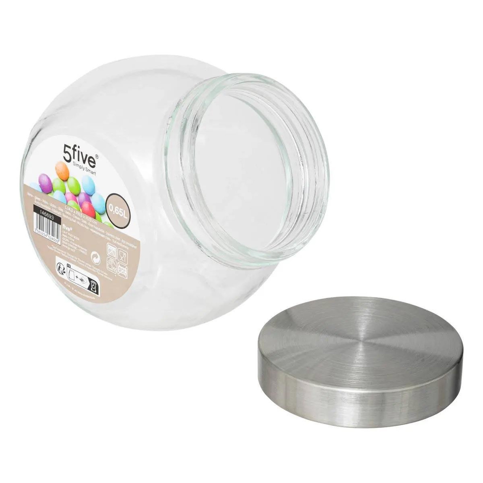 Voir la diapositive 2 : FIVE Bocal en verre  bonbons  650ml transparent