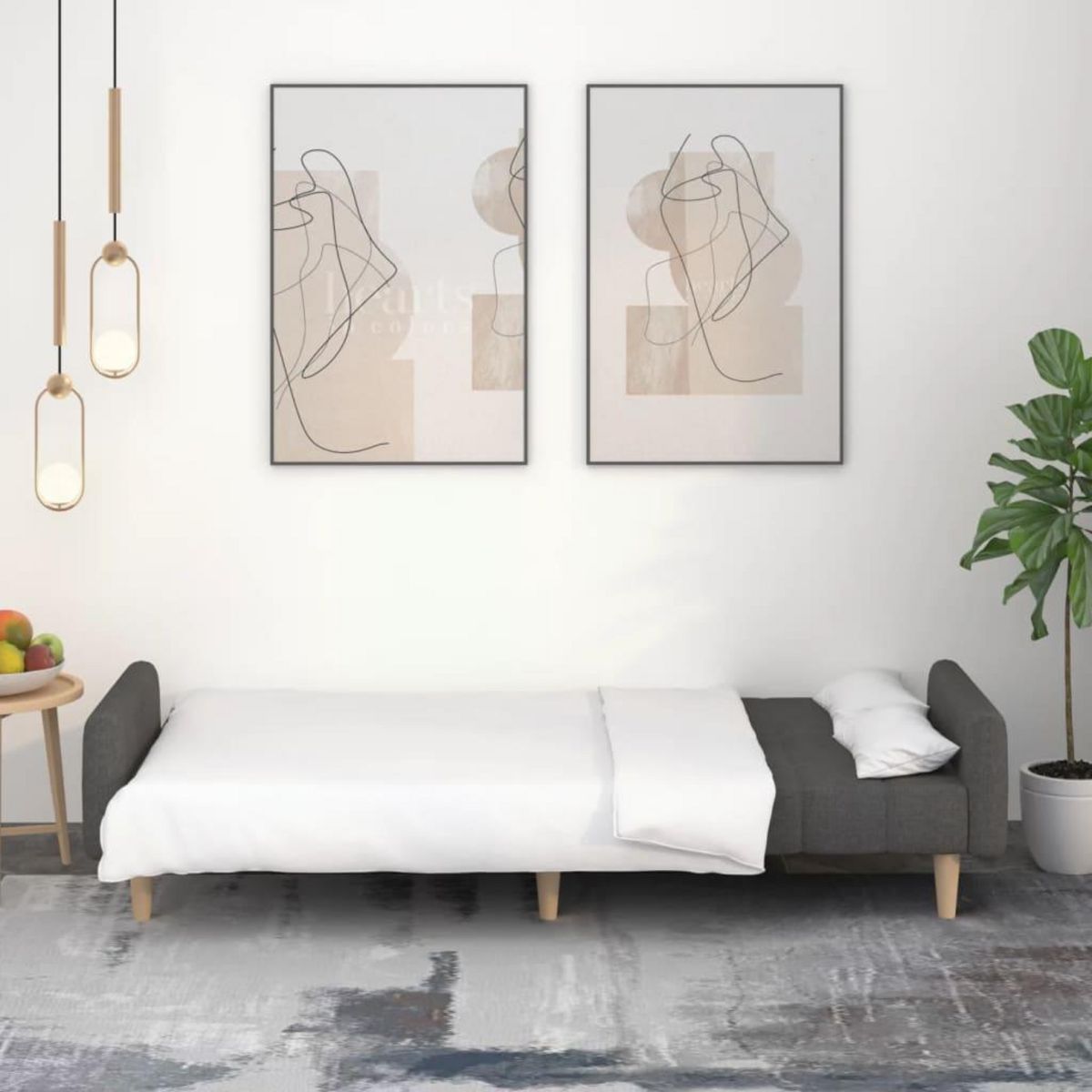 VIDAXL Canape-lit a 2 places gris fonce tissu