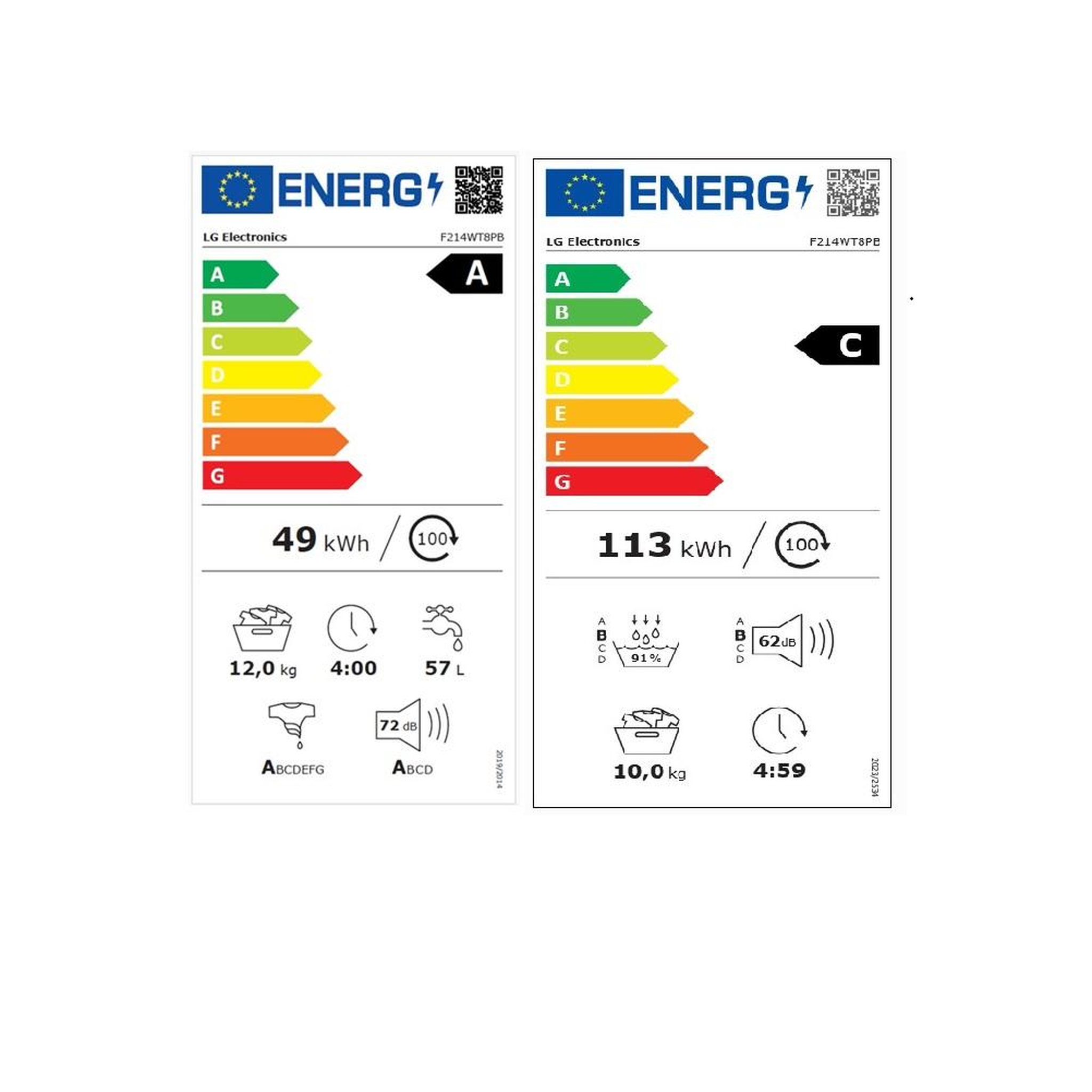 Voir la diapositive 2 : LG Lave-linge 12 kg + sèche-linge 10 kg - F 214 WT 8 PB