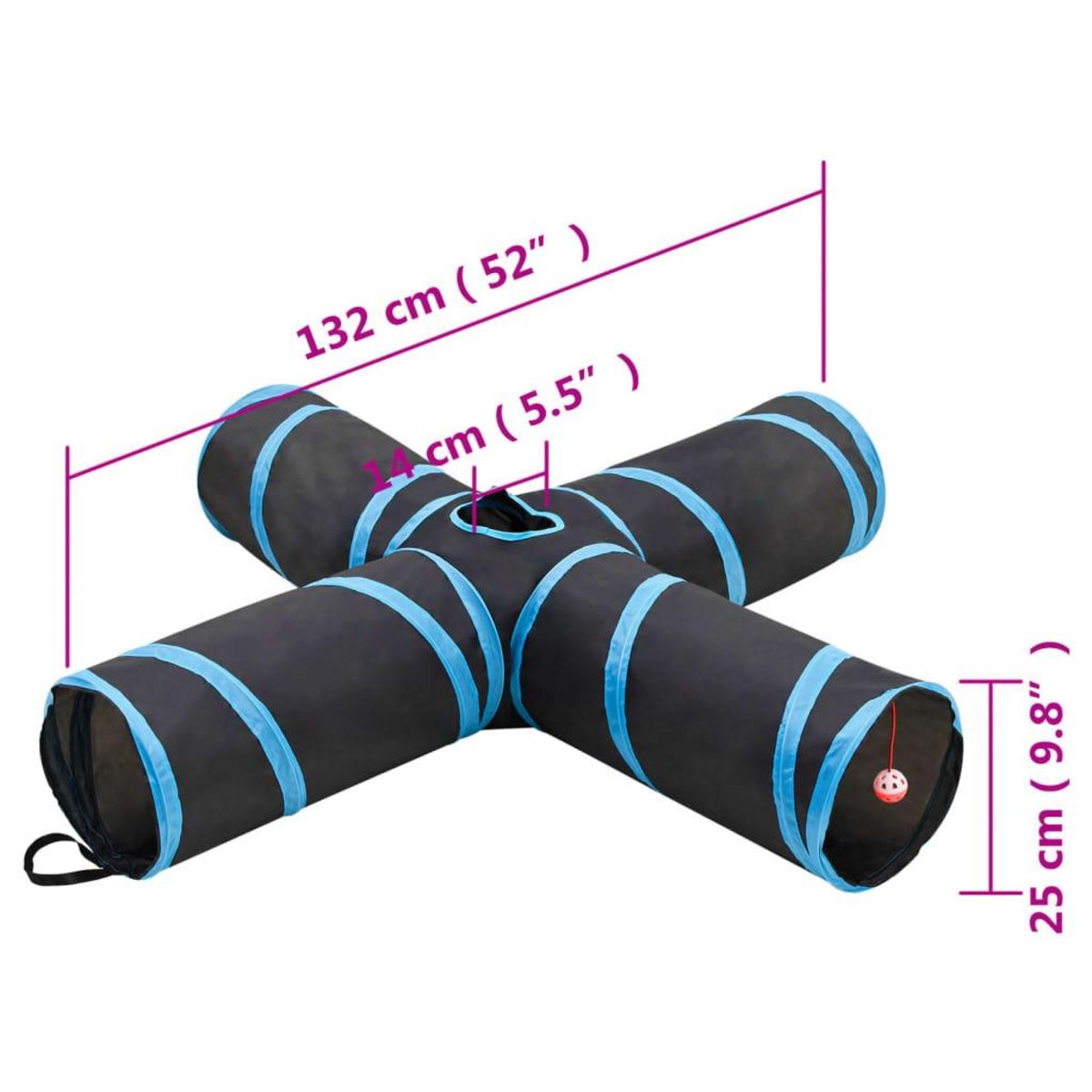 VIDAXL Tunnel pour chats a 4 voies Noir et bleu 132 cm Polyester