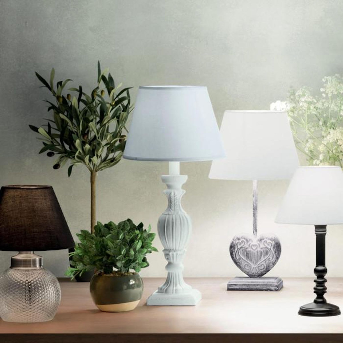 ATMOSPHERA Lampe en Bois Patiné  Cabeloh  55cm Blanc