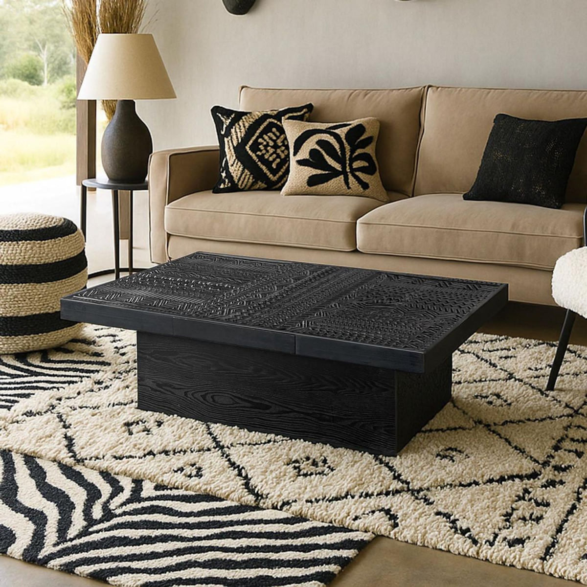 Paris Prix Table Basse 2 Tiroirs  Ethnique  120cm Noir