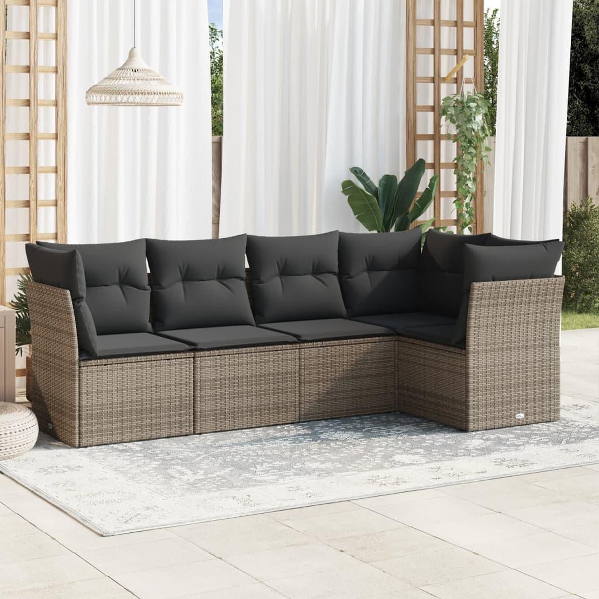 VIDAXL Salon de jardin 5 pcs avec coussins gris resine tressee