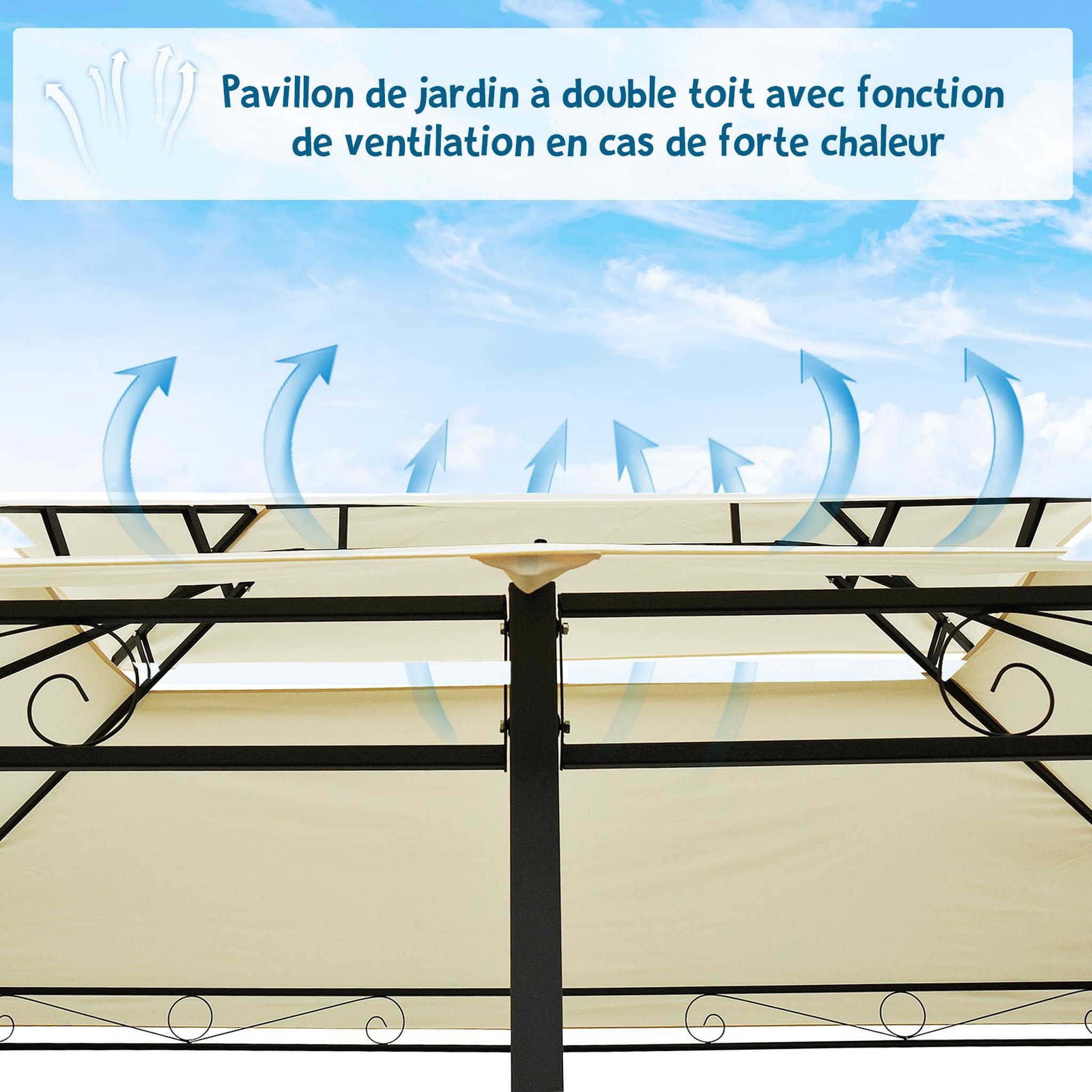 Voir la diapositive 5 : OUTSUNNY Tonnelle barnum pavillon de jardin style colonial double toit toiles latérales amovibles 3L x 4l x 2,65H m crème