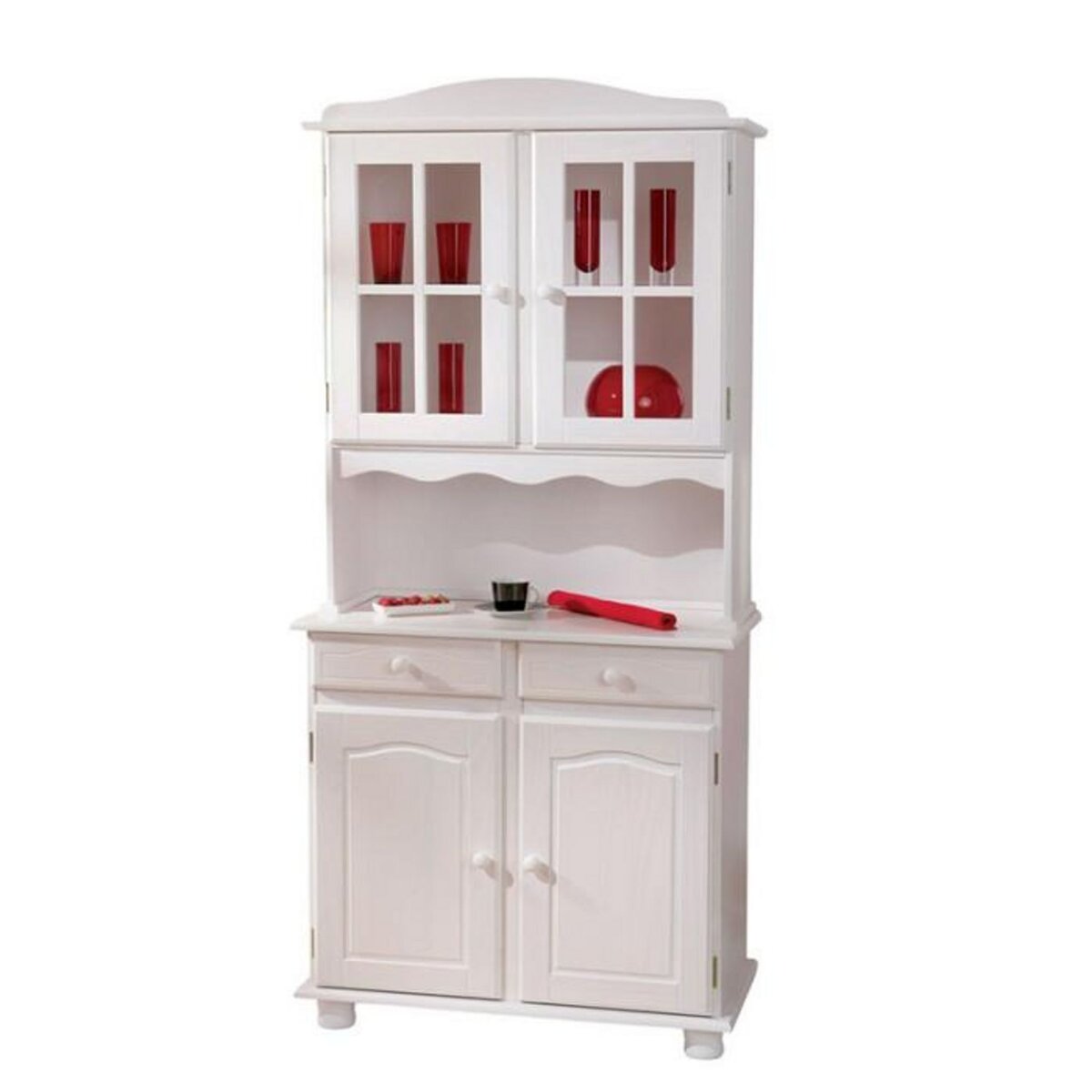 Paris Prix Vaisselier 4 Portes Bois Massif  Alienor  198cm Blanc