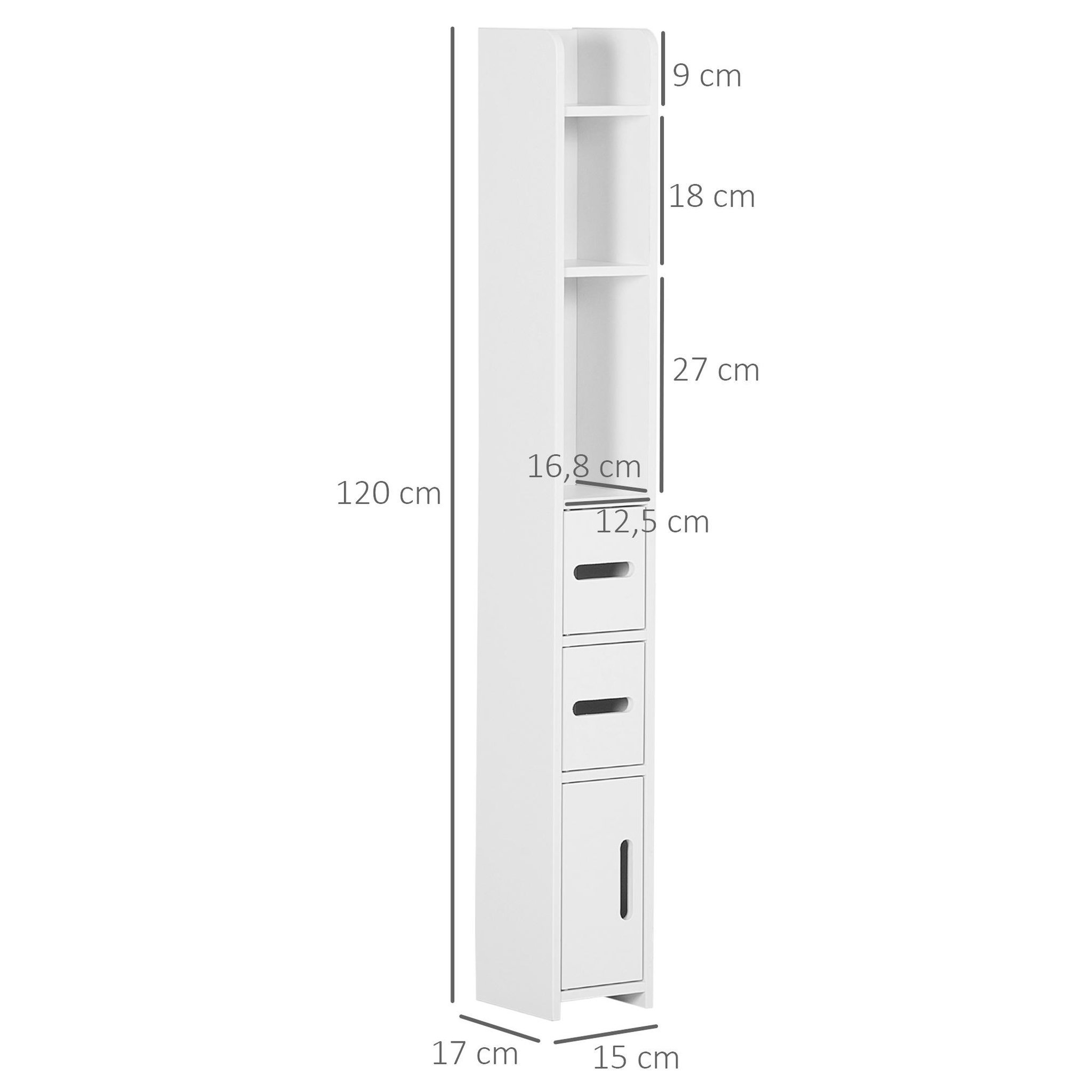 Voir la diapositive 3 : KLEANKIN Meuble bas colonne rangement salle de bain WC 3 portes 2 niches étagère blanc