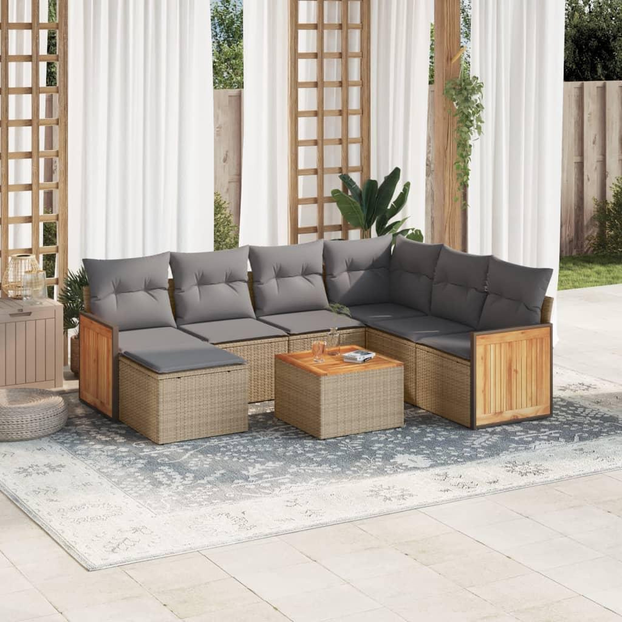 VIDAXL Salon de jardin avec coussins 8 pcs beige resine tressee