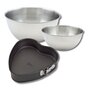 Voir la diapositive 1 : ZENKER Ensemble avec 1 moule gâteau cœur, 1 spatule Zenker et 2 bols à mixer en inox Fackelmann