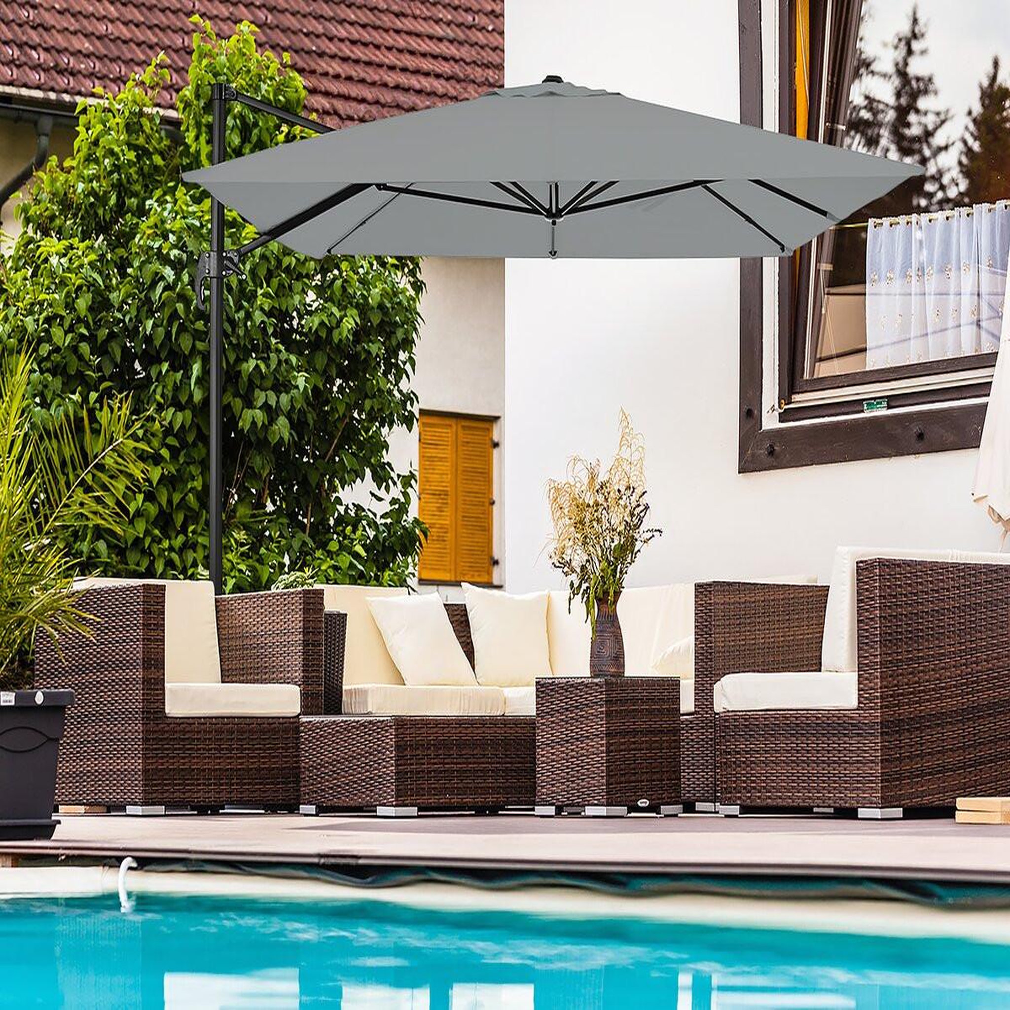 Voir la diapositive 2 : Habitat et Jardin Parasol jardin déporté en aluminium  sky 4  - 3 x 4 m - gris - dalles à lester incluses