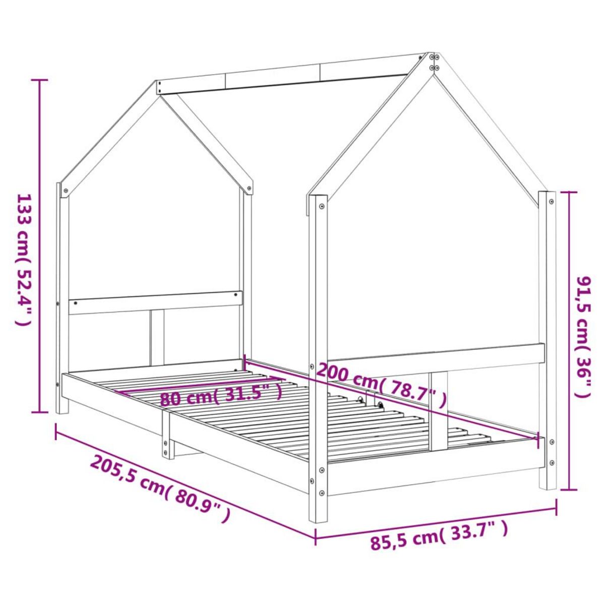 VIDAXL Cadre de lit pour enfants blanc 80x200 cm bois de pin massif