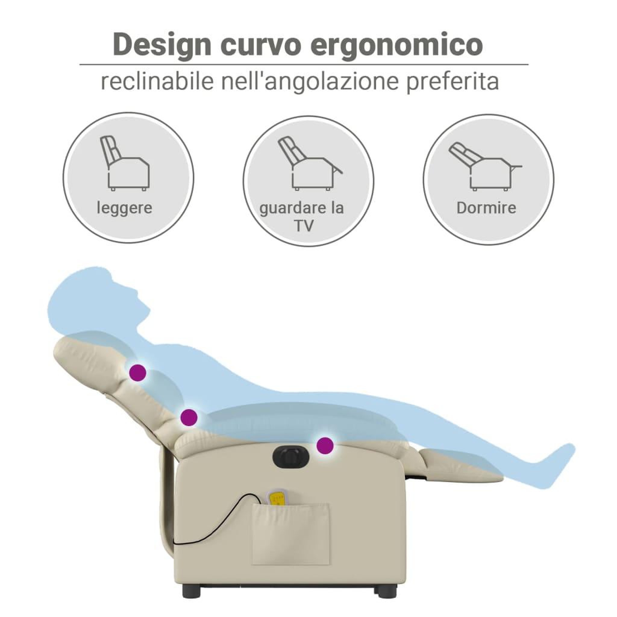 Voir la diapositive 6 : VIDAXL Fauteuil inclinable de massage electrique creme similicuir