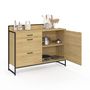 Voir la diapositive 4 : ID MARKET Buffet bas casserolier de cuisine 120 cm DETROIT plan de travail H.83 cm 1 porte + 3 tiroirs design industriel