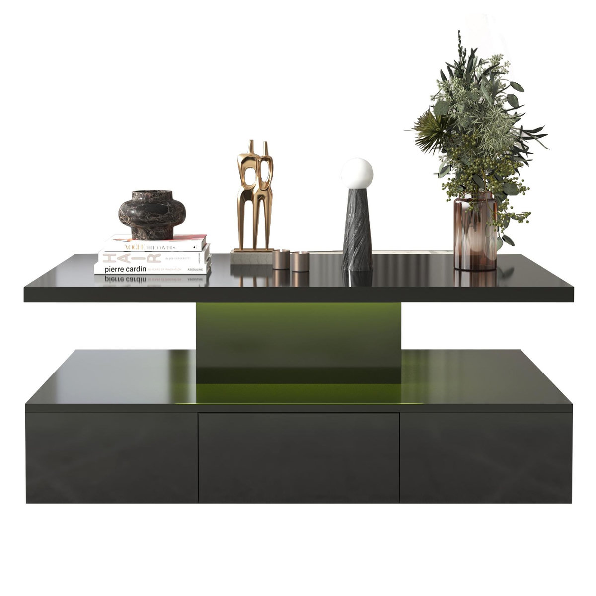 MERAX Table Basse Avec 1 Tiroir Et LED Noir