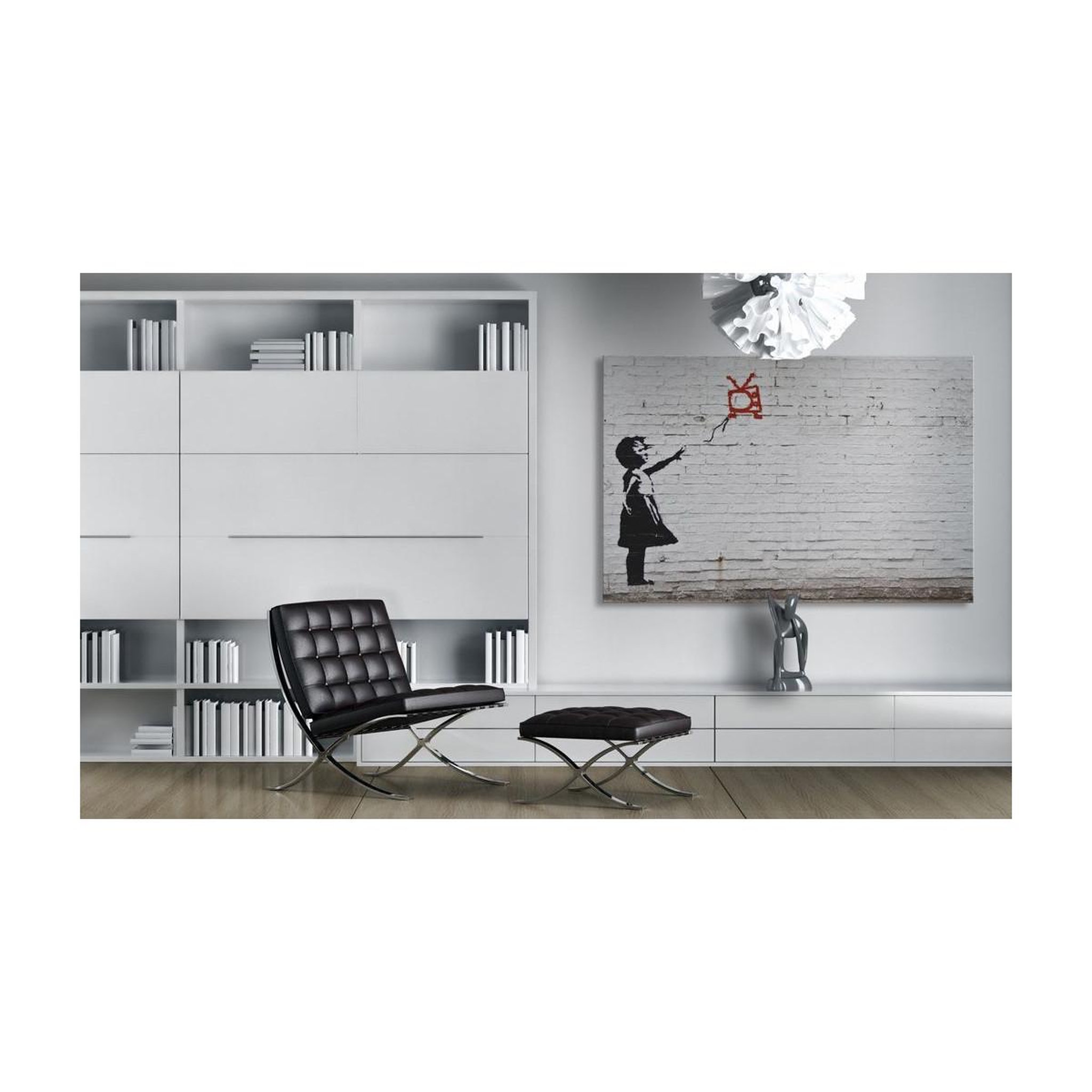 Voir la diapositive 2 : Paris Prix Tableau imprimé  fille avec tv - banksy  40x60cm