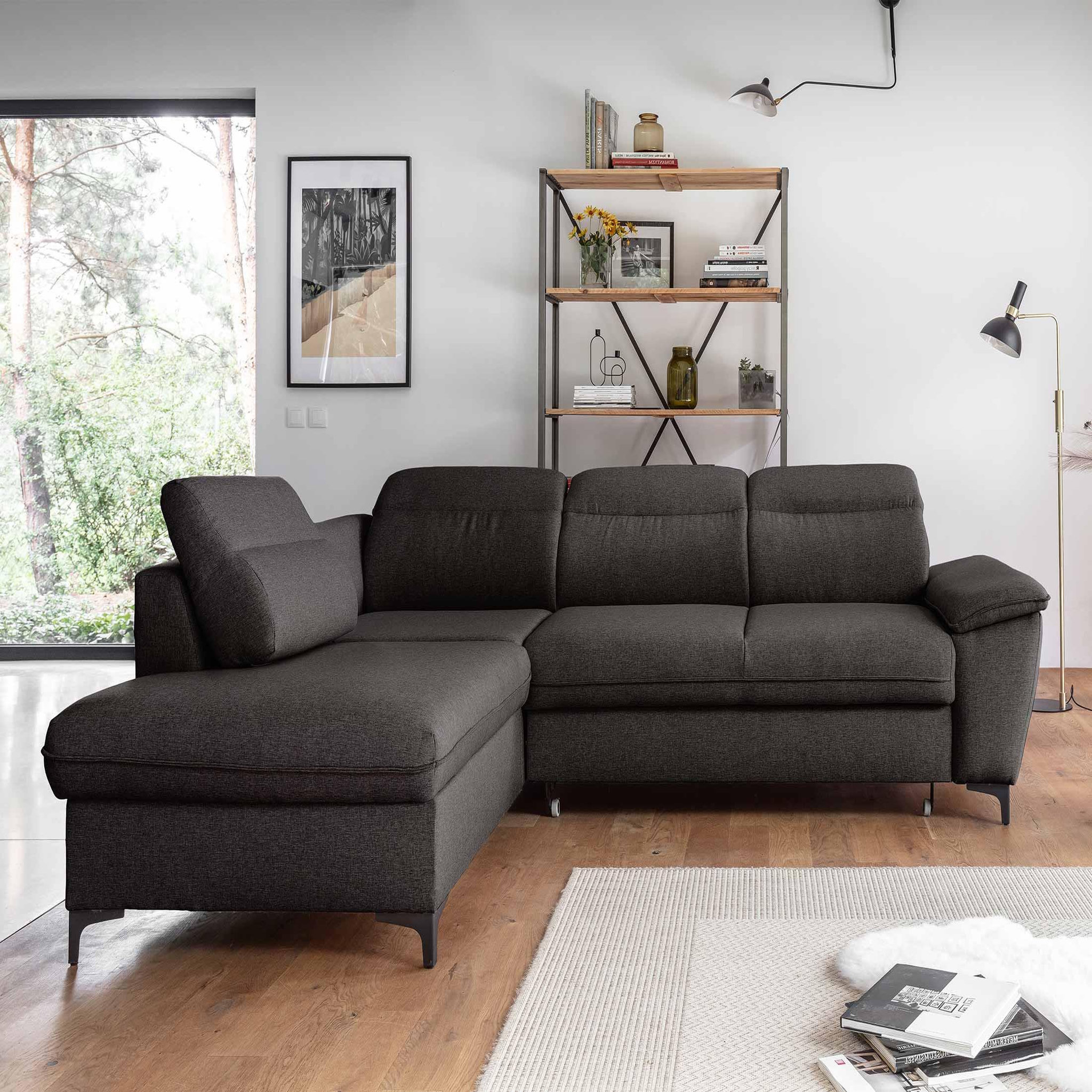 Voir la diapositive 6 : BEST MOBILIER Clever - canapé d'angle gauche - 5 places - convertible avec coffre et têtières - en tissu