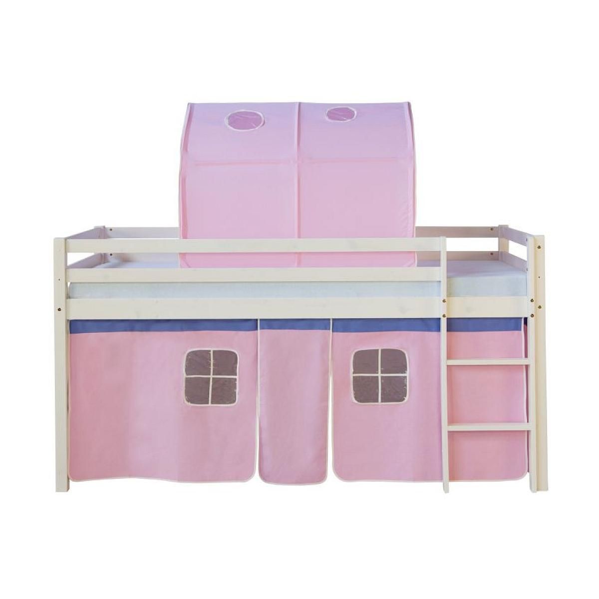 HomeStyle4U Lit mi-haut 90x200 cm avec sommier tunnel rose