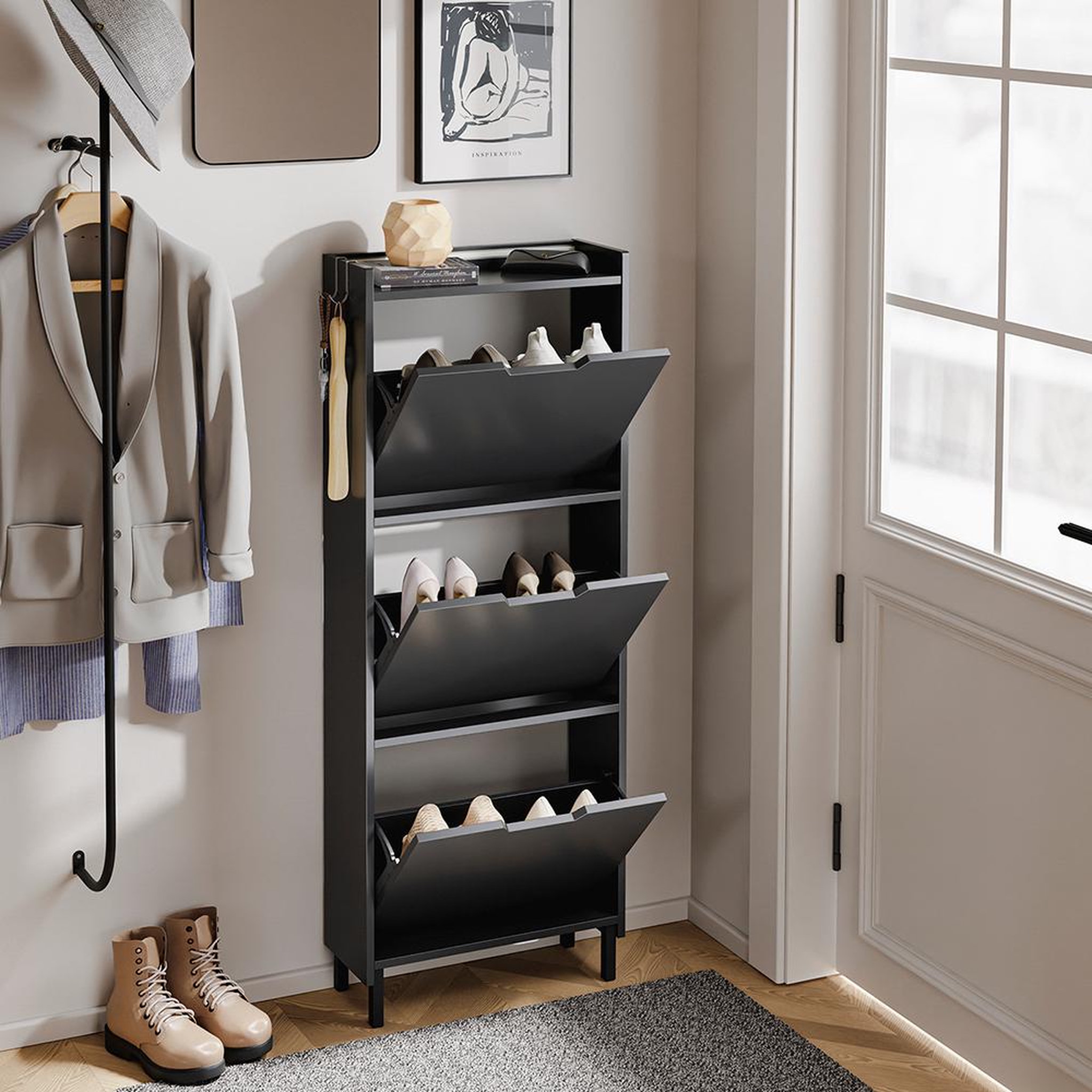 Voir la diapositive 2 : SOBUY Armoire à chaussures Noir 50x19x131cm FSR151-H-E-SCH