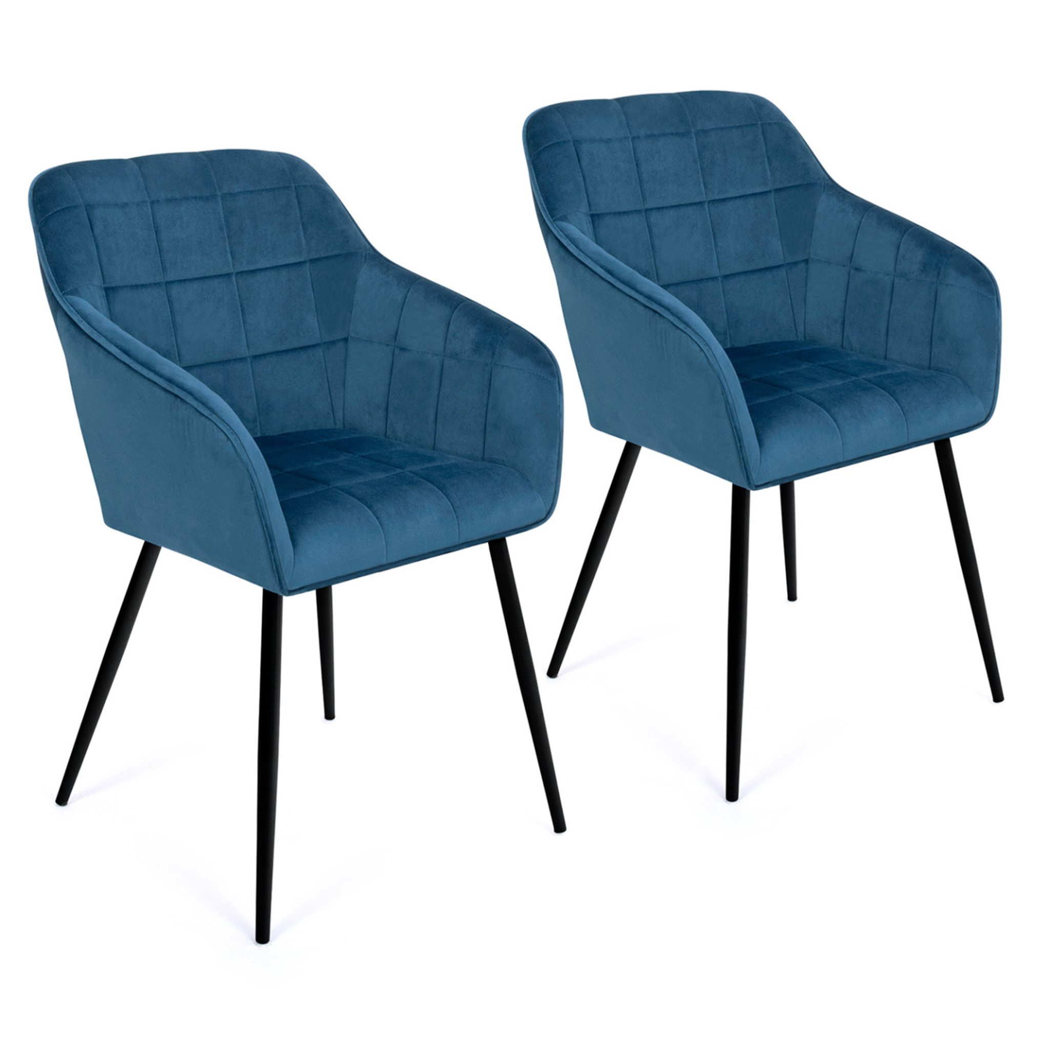 ID MARKET Lot de 2 chaises de salle à manger, fauteuils de table mady en velours bleu canard
