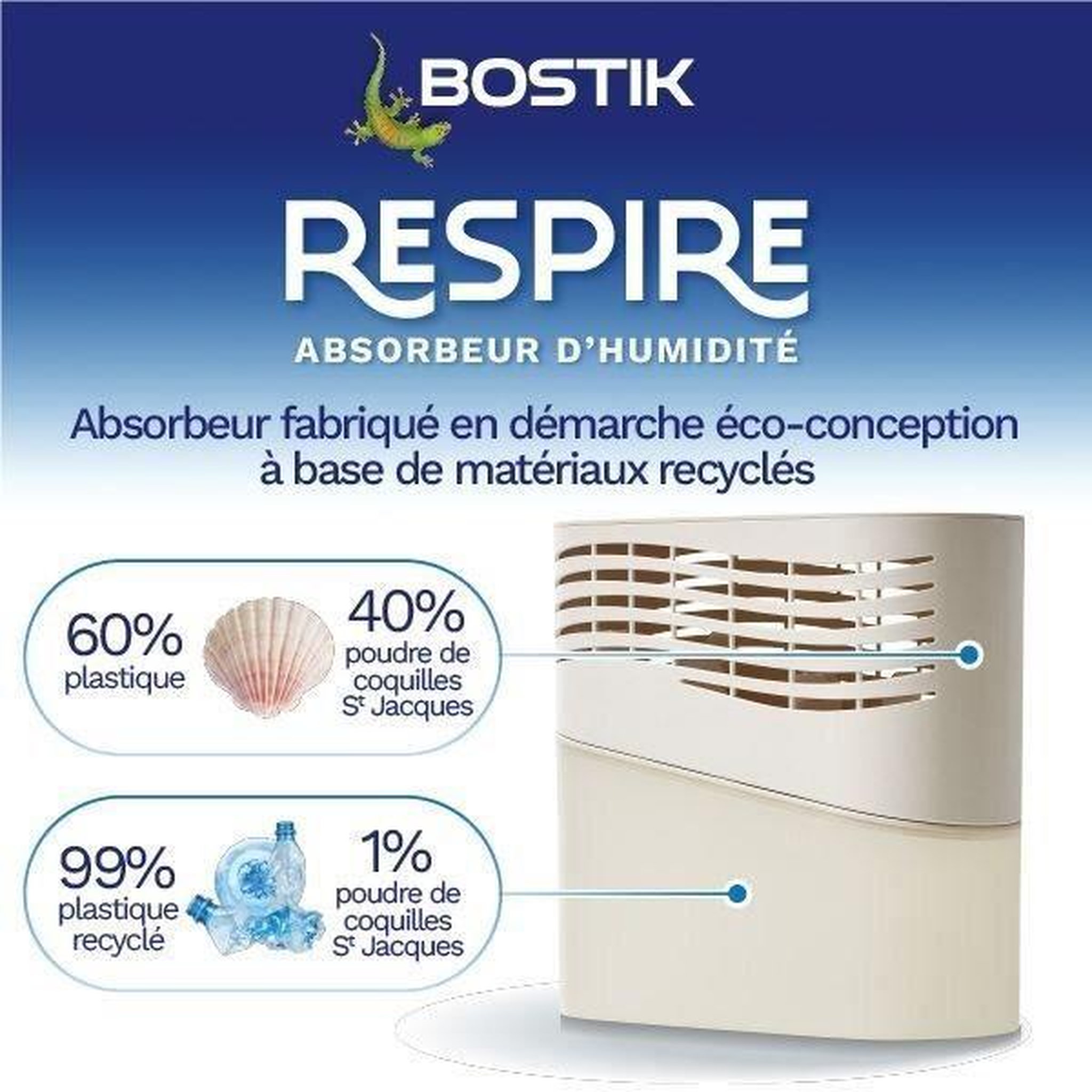 Voir la diapositive 4 : BOSTIK Absorbeur d'humidité - bostik - respire - jusqu'a 25 m² - 2 recharges sans parfum - 2 x 250 g