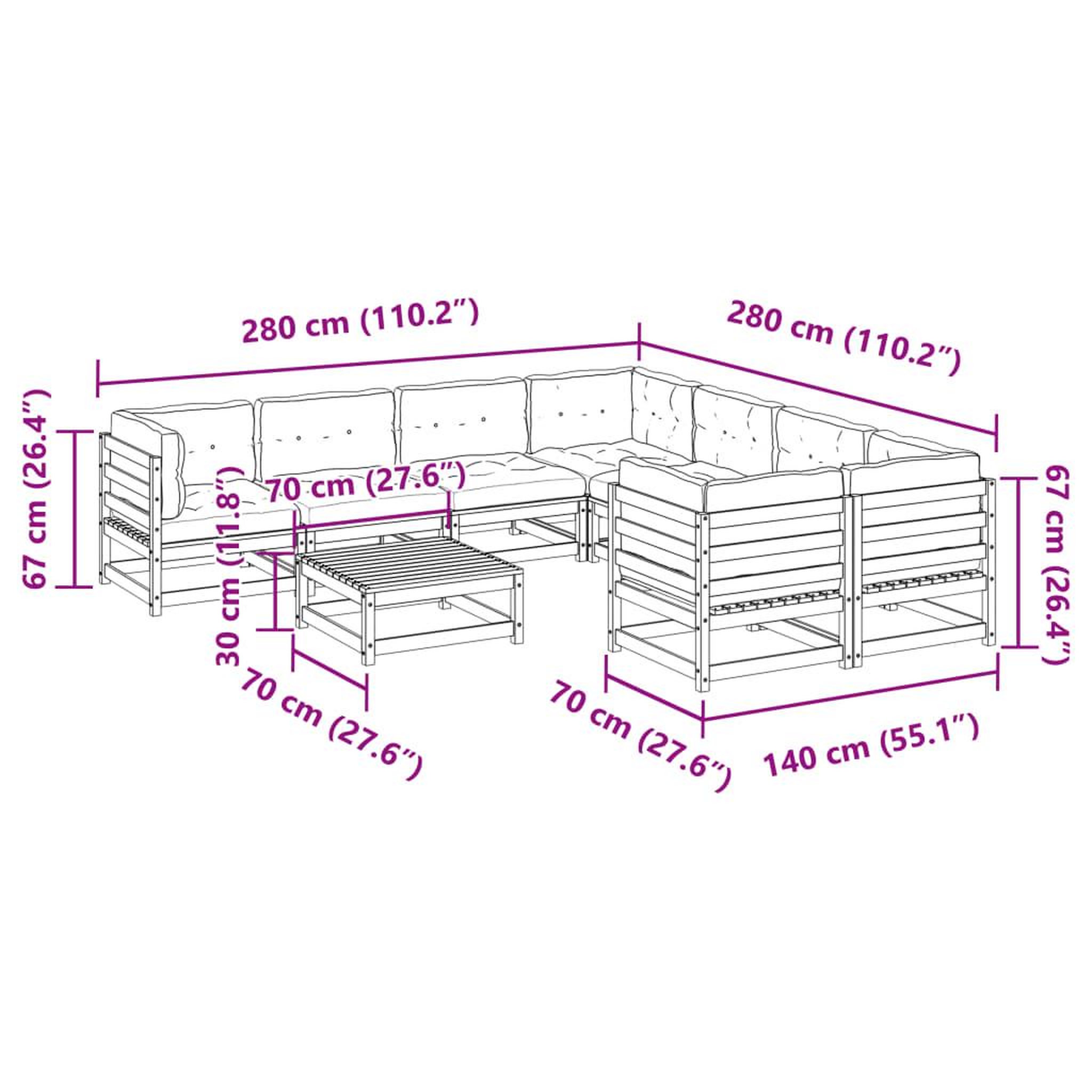 Voir la diapositive 6 : VIDAXL Salon de jardin 9 pcs avec coussins bois de pin impregne
