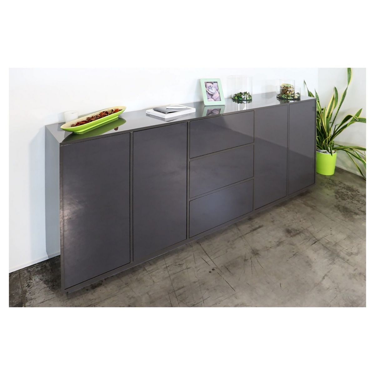 Buffet moderne 4 portes 3 tiroirs 220 cm LUCERA