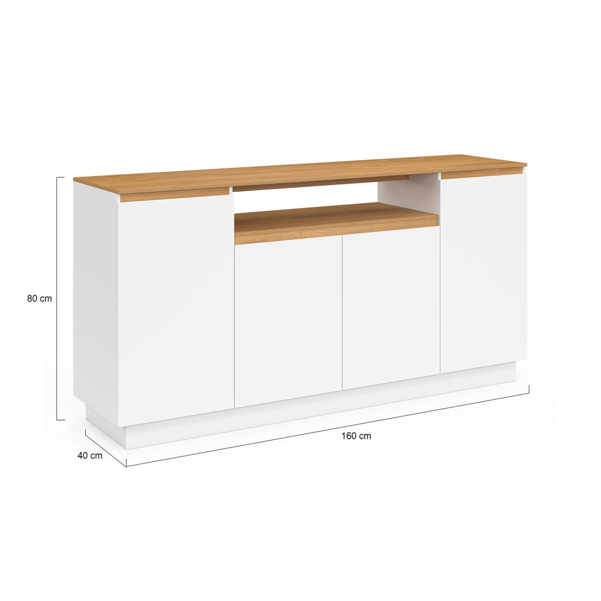 Voir la diapositive 5 : ID MARKET Buffet 160 cm serena 4 portes avec niche centrale blanc et plateau effet bois