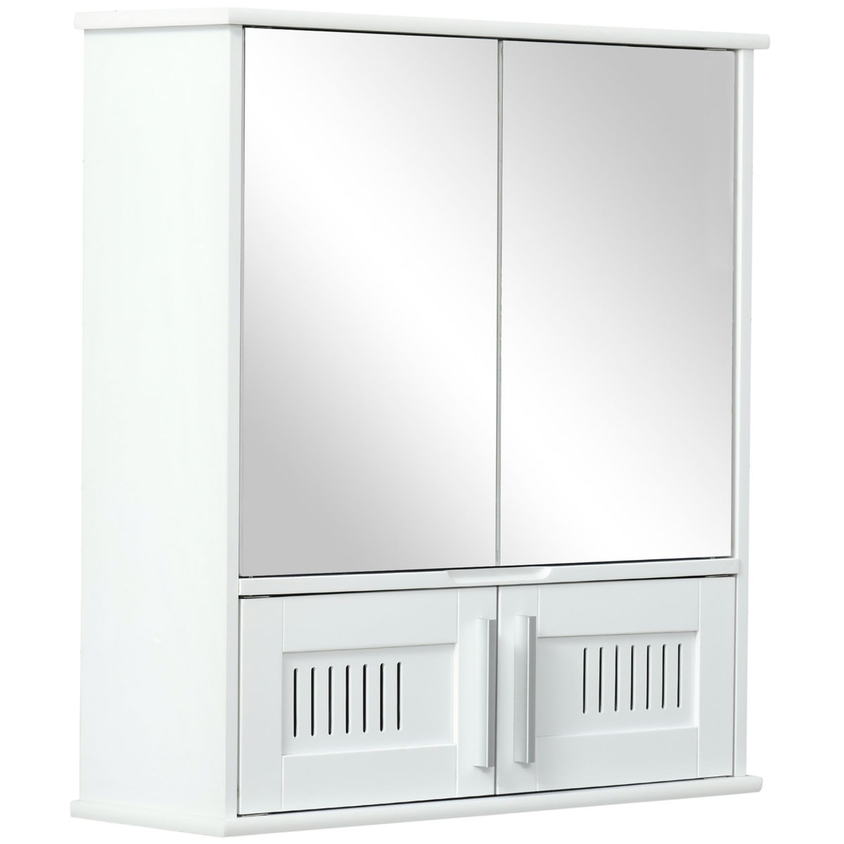 KLEANKIN Armoire murale de salle de bain avec miroir - armoire à glace - placard de rangement toilettes - 4 portes, étagère - verre MDF blanc