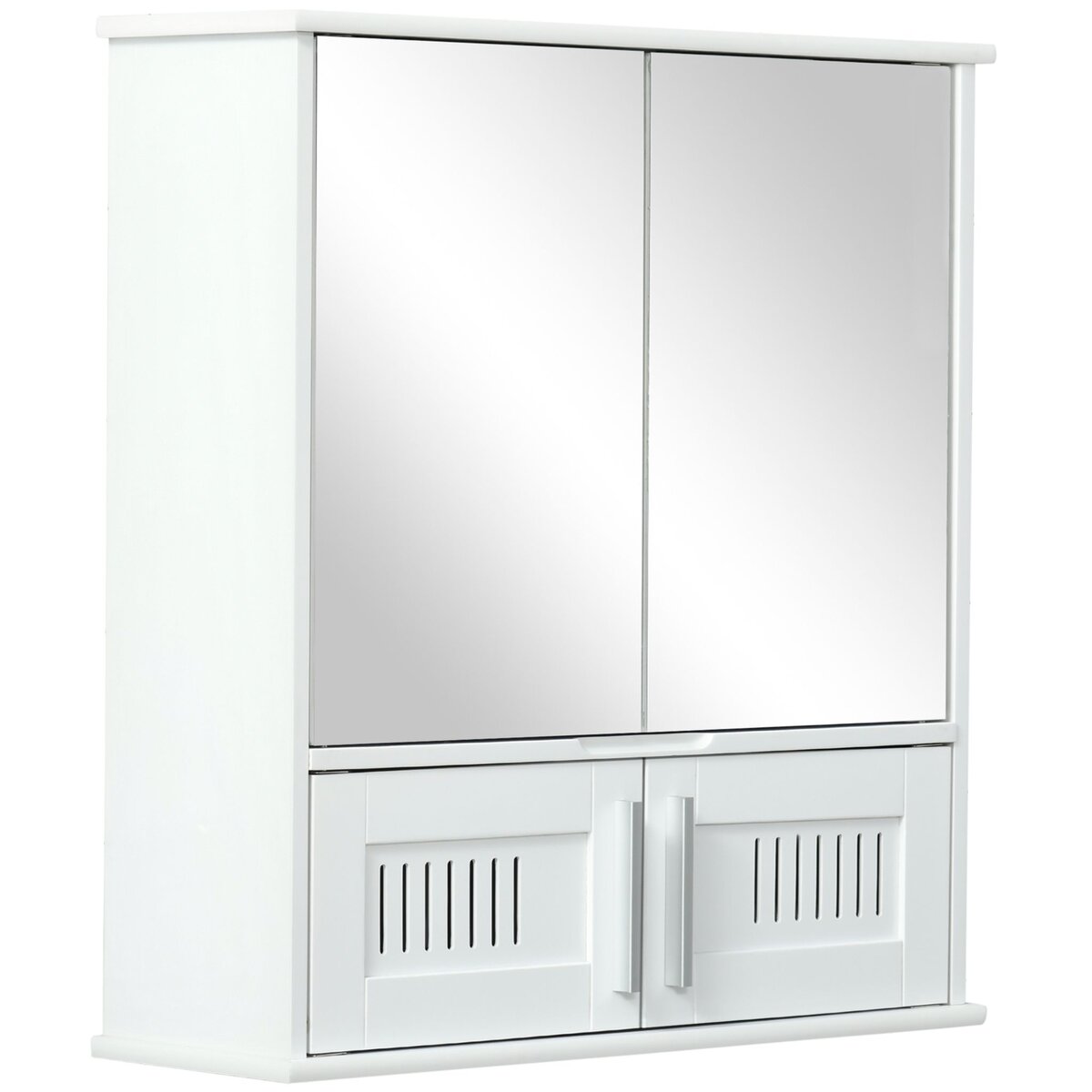 KLEANKIN Armoire murale de salle de bain avec miroir - armoire à glace -  placard de rangement toilettes - 4 portes, étagère - verre MDF blanc pas  cher 