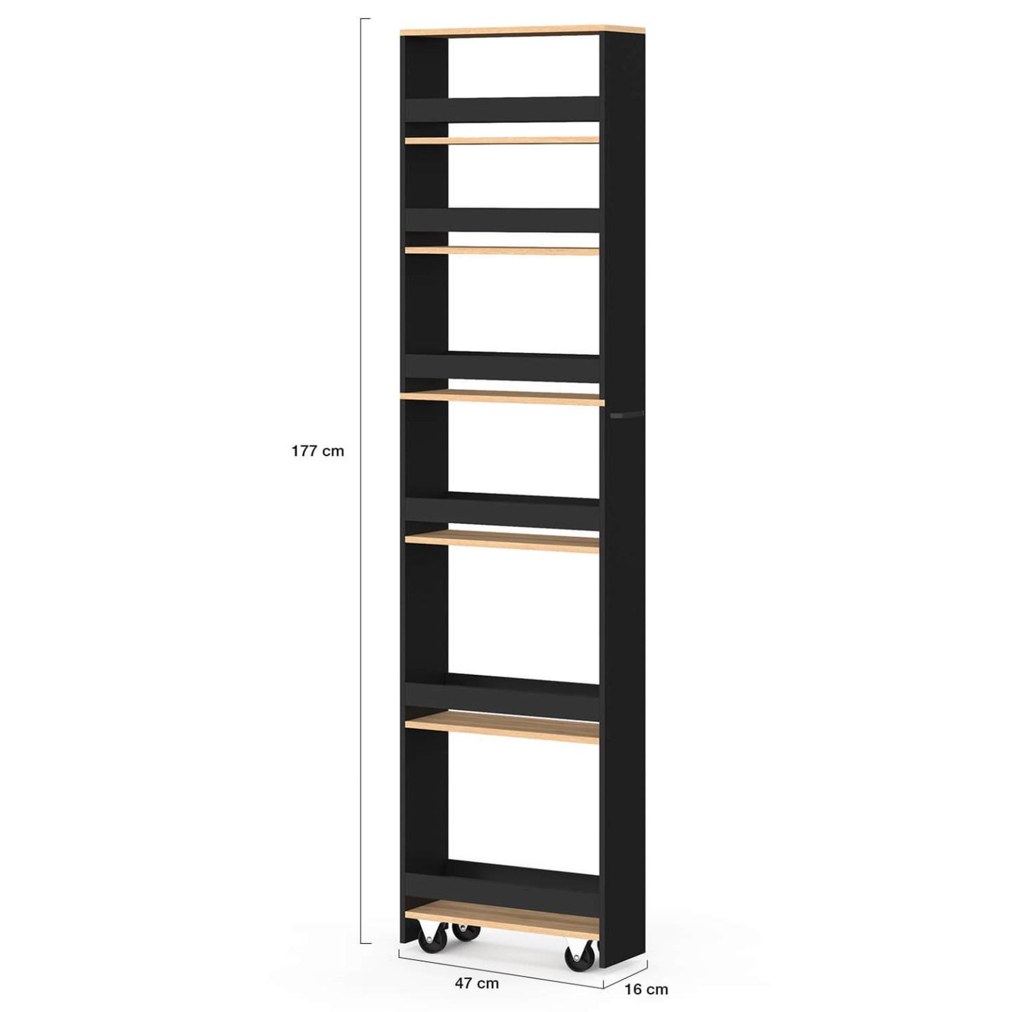 Voir la diapositive 4 : ID MARKET Desserte de cuisine gain de place haga chariot de rangement à 6 étages noir et façon hêtre h. 177 cm