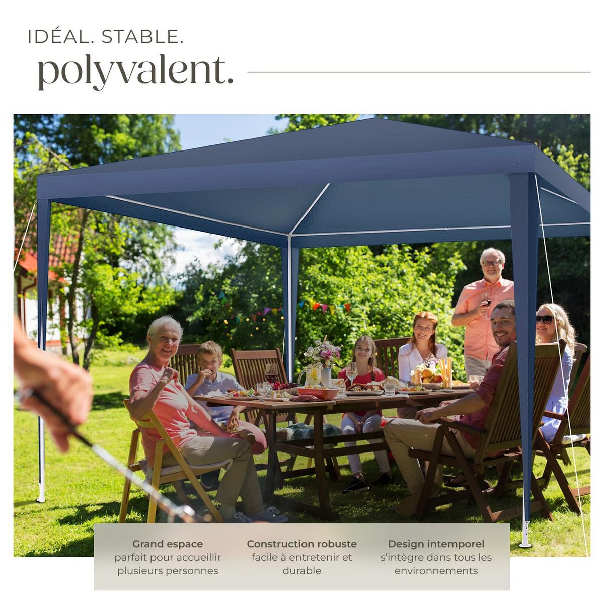 tectake Pavillon 3 x 3 m avec système d'emboîtement bleu