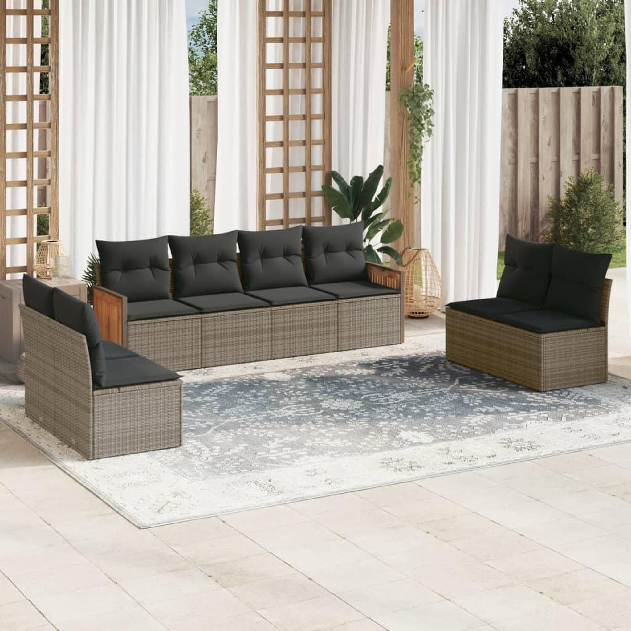 VIDAXL Salon de jardin 8 pcs avec coussins gris resine tressee