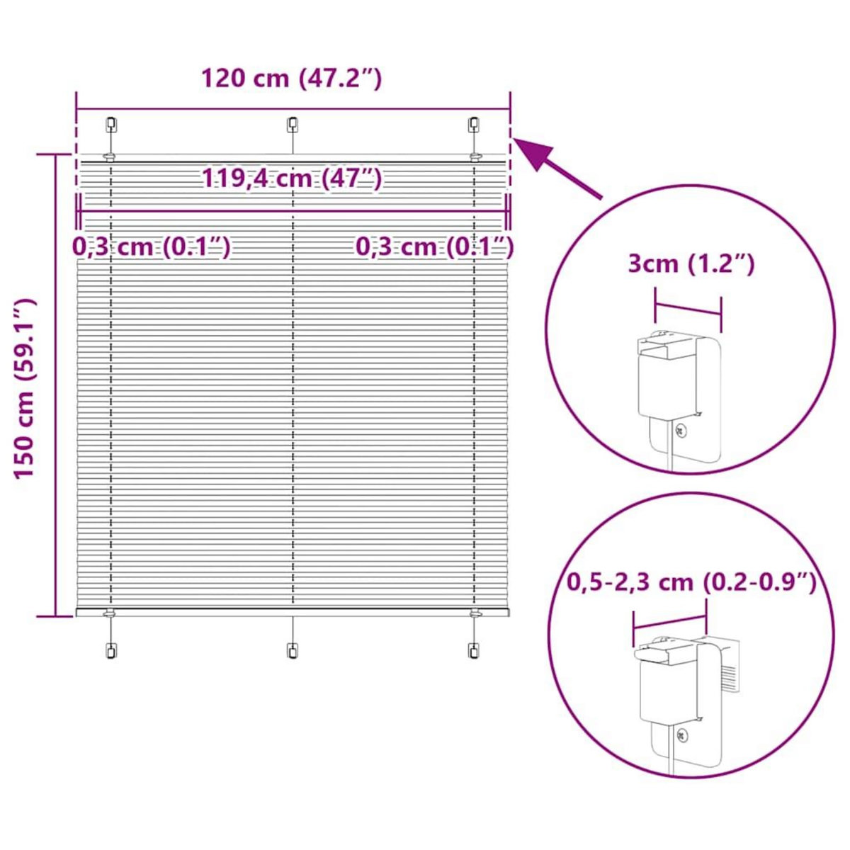 VIDAXL Store plisse blanc 120x150cm largeur du tissu 119,4cm polyester