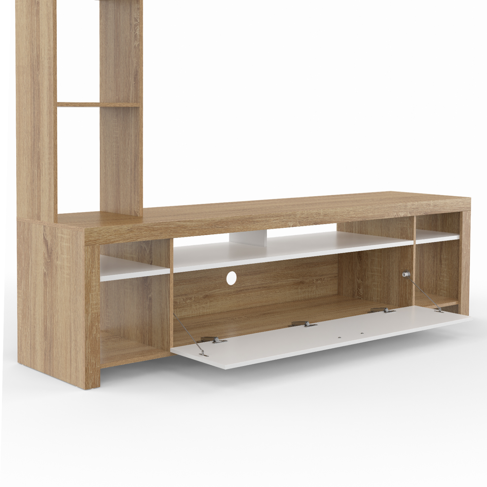 Voir la diapositive 6 : ID MARKET Ensemble meuble tv et étagères 170 cm malo bois et placard blanc