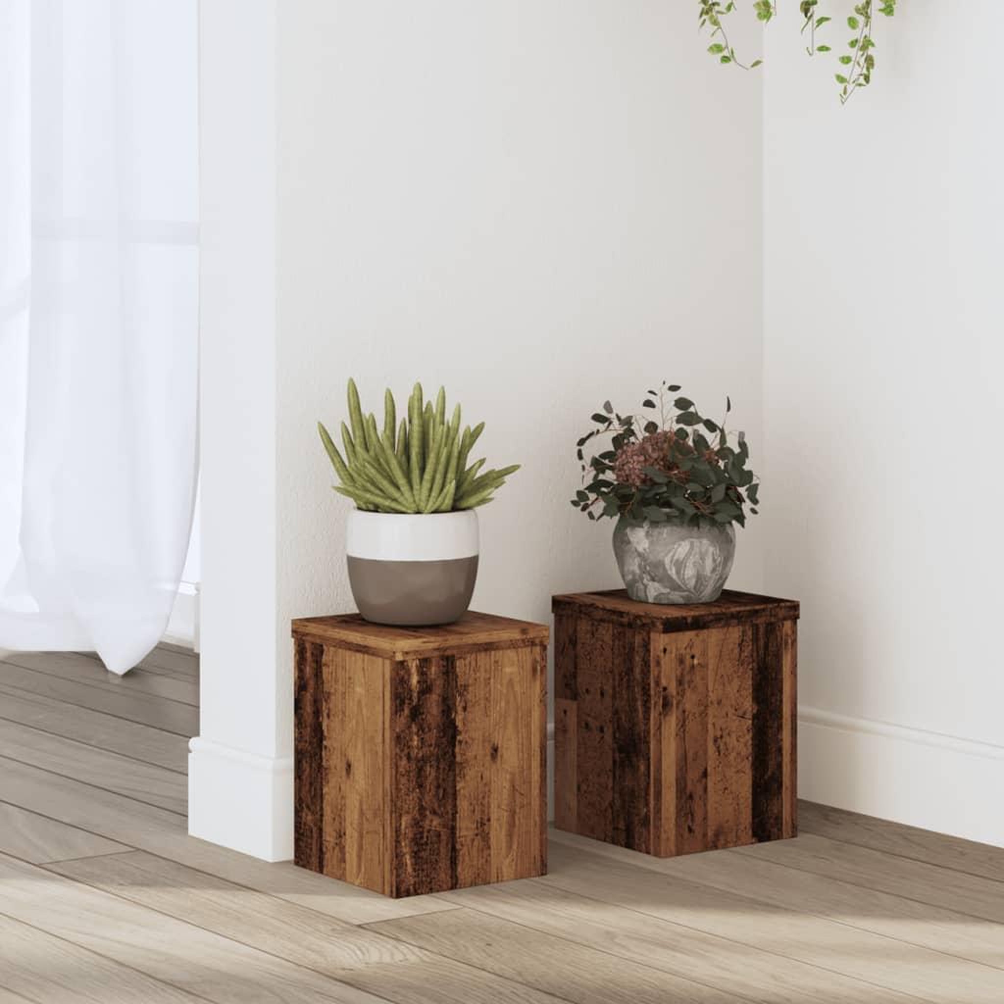 VIDAXL Supports pour plantes 2 pcs vieux bois bois d'ingenierie