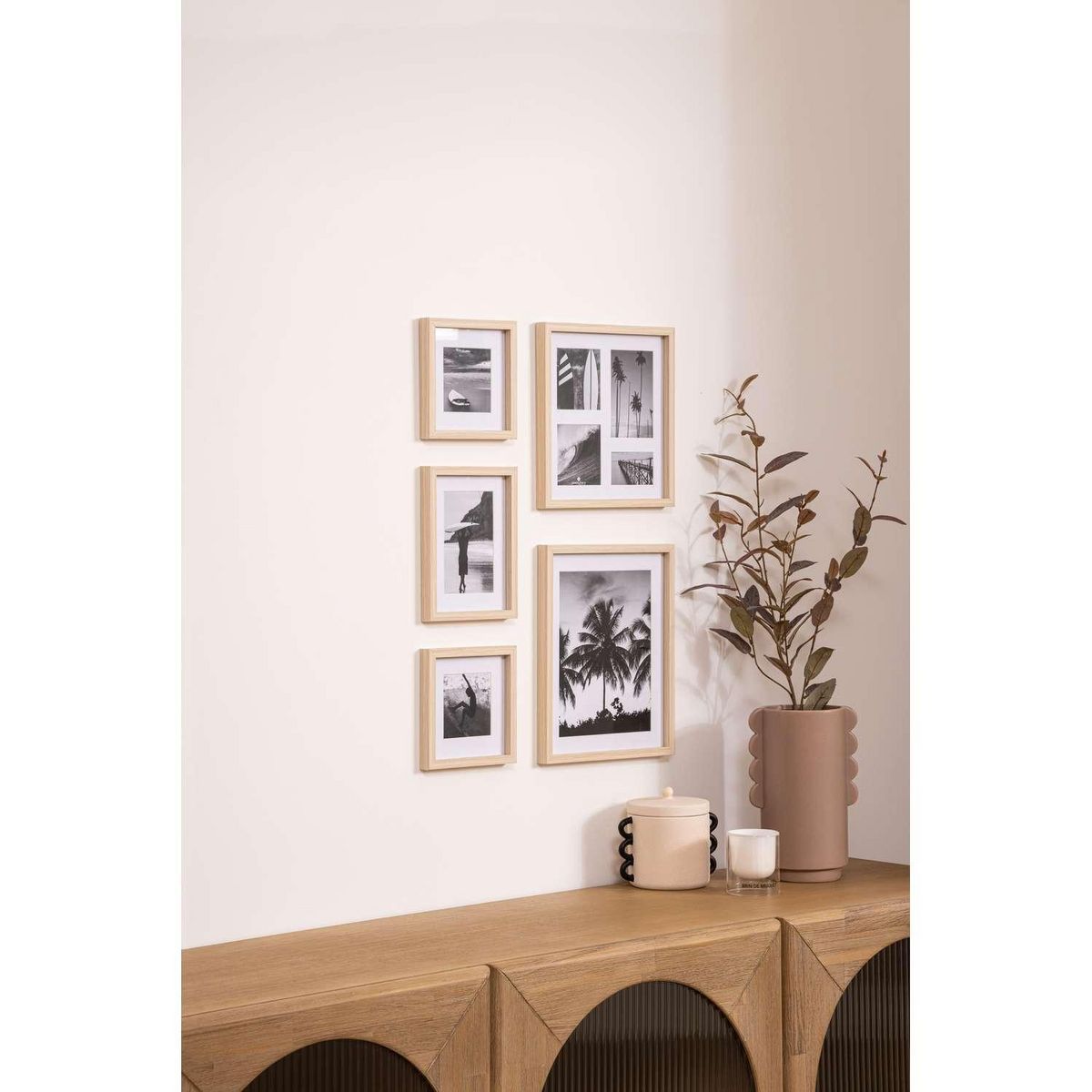 ATMOSPHERA Lot de 5 cadres photos en bois - Beige