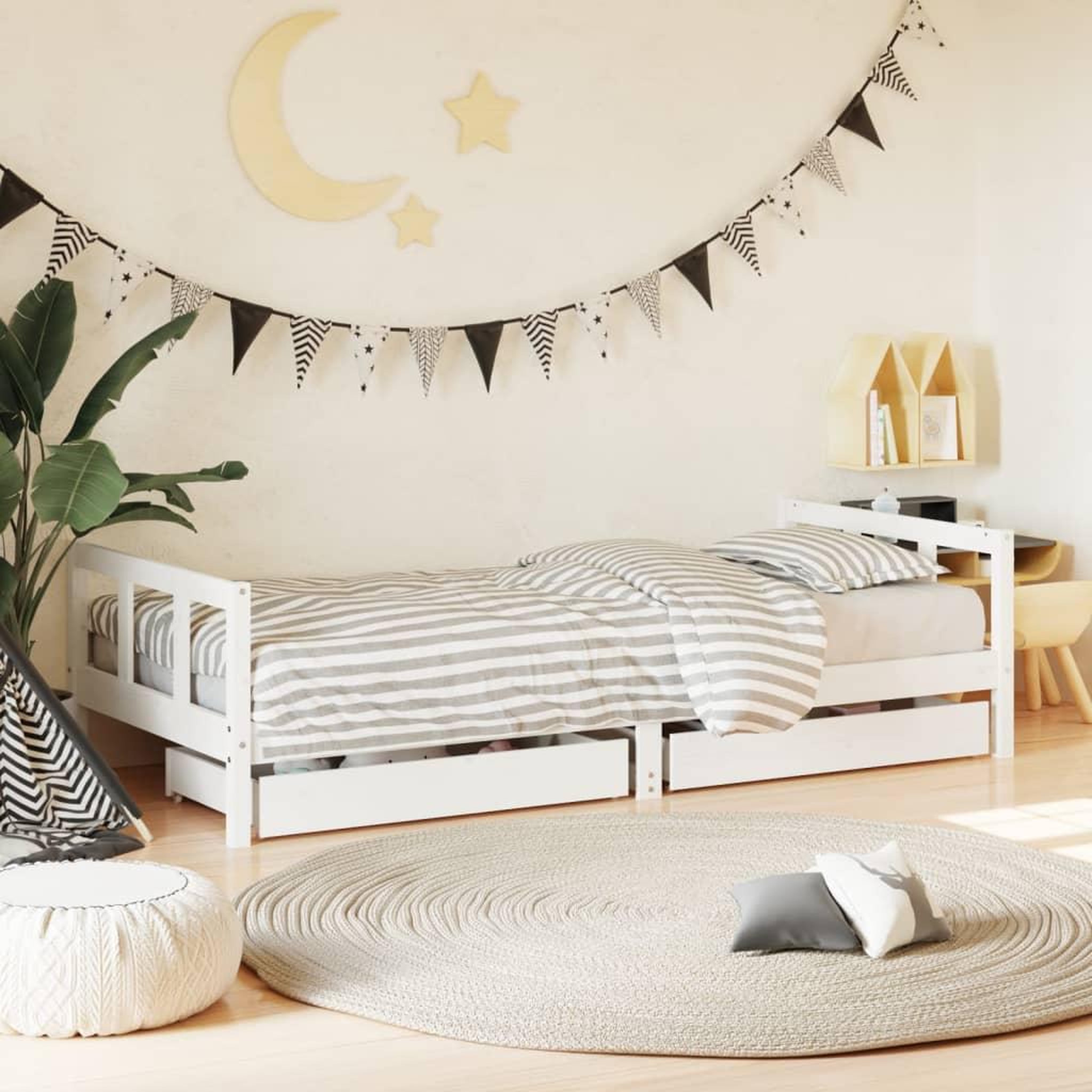 VIDAXL Cadre de lit enfant tiroirs blanc 90x200 cm bois de pin massif