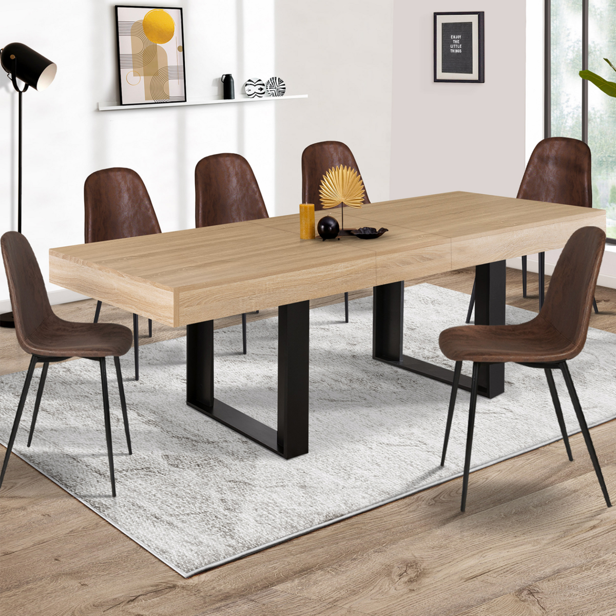 ID MARKET Table à manger extensible rectangle PHOENIX 4-8 personnes bois et noir 160-200 cm