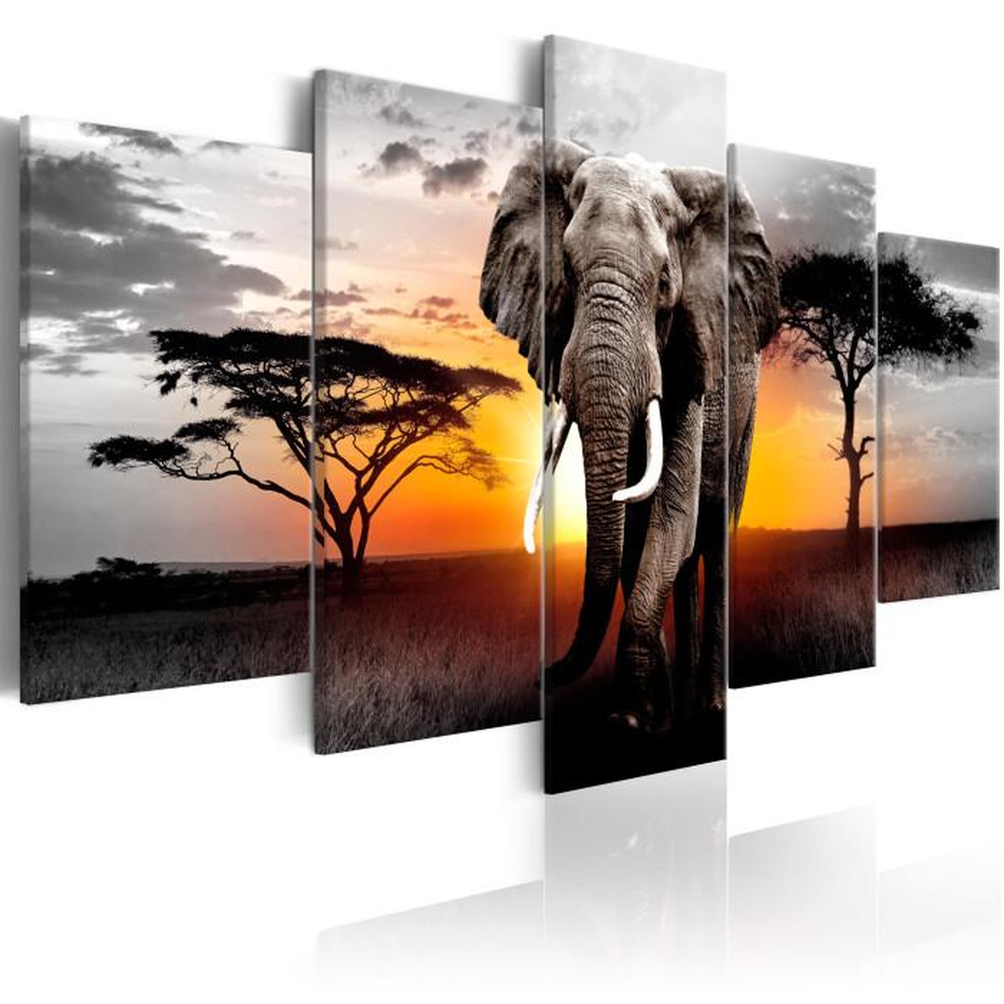 Paris Prix Tableau Imprimé  Elephant at Sunset. Coloris disponibles : Multicolore