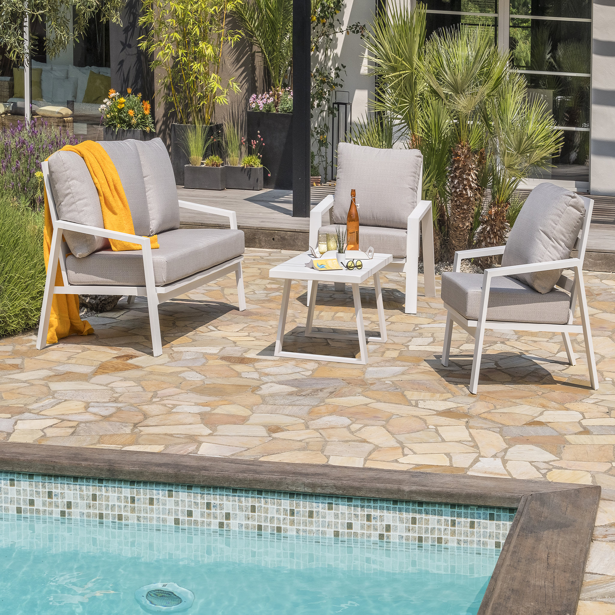 PARIS GARDEN Salon bas de jardin - 5 places - Aluminium - Blanc - IBIZA