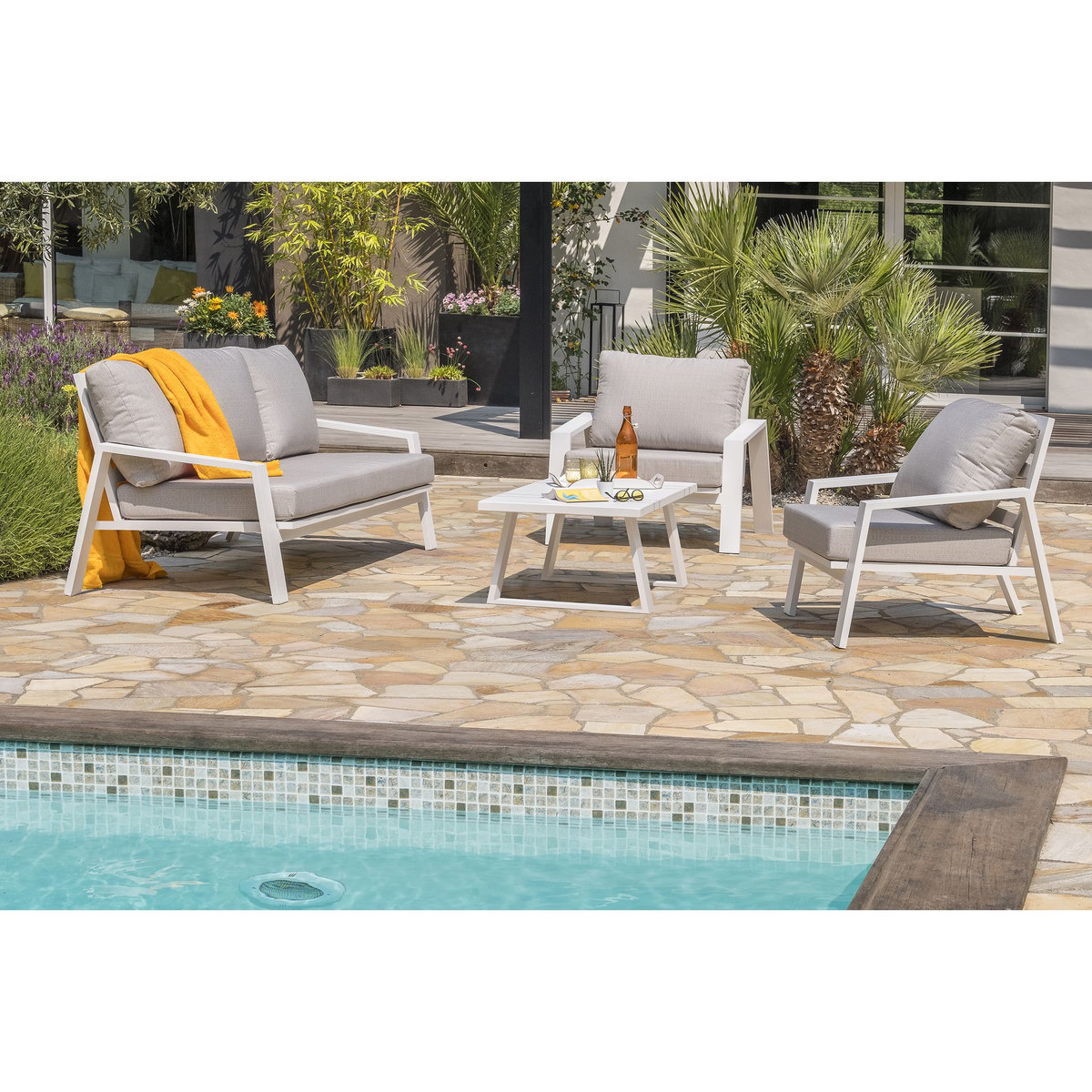 PARIS GARDEN Salon bas de jardin - 5 places - Aluminium - Blanc - IBIZA