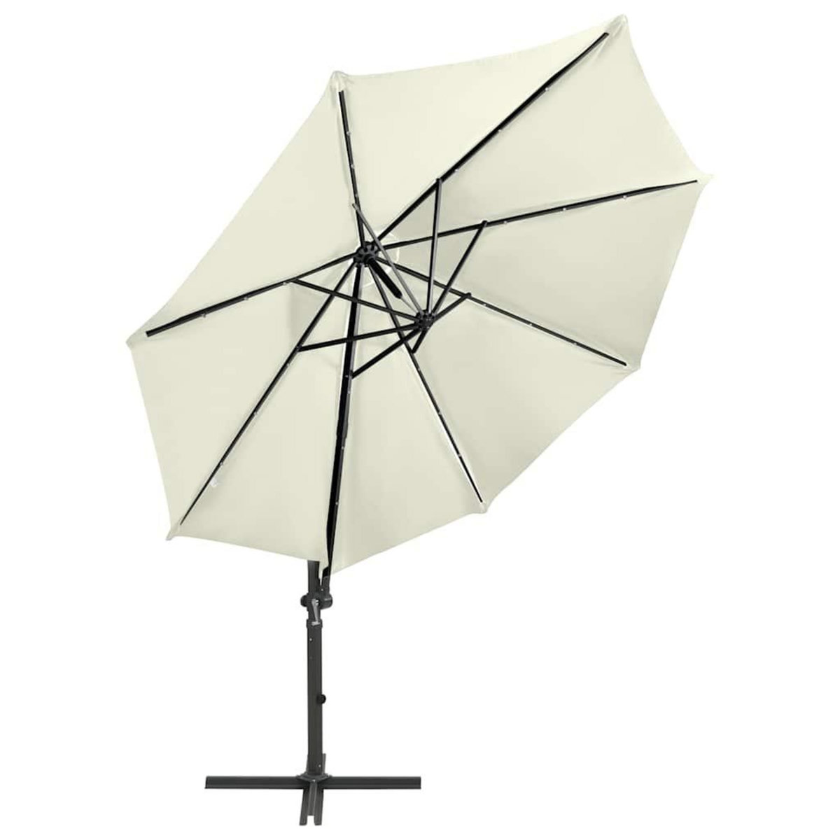 VIDAXL Parasol de jardin en porte-a-faux et mat et lumieres LED sable