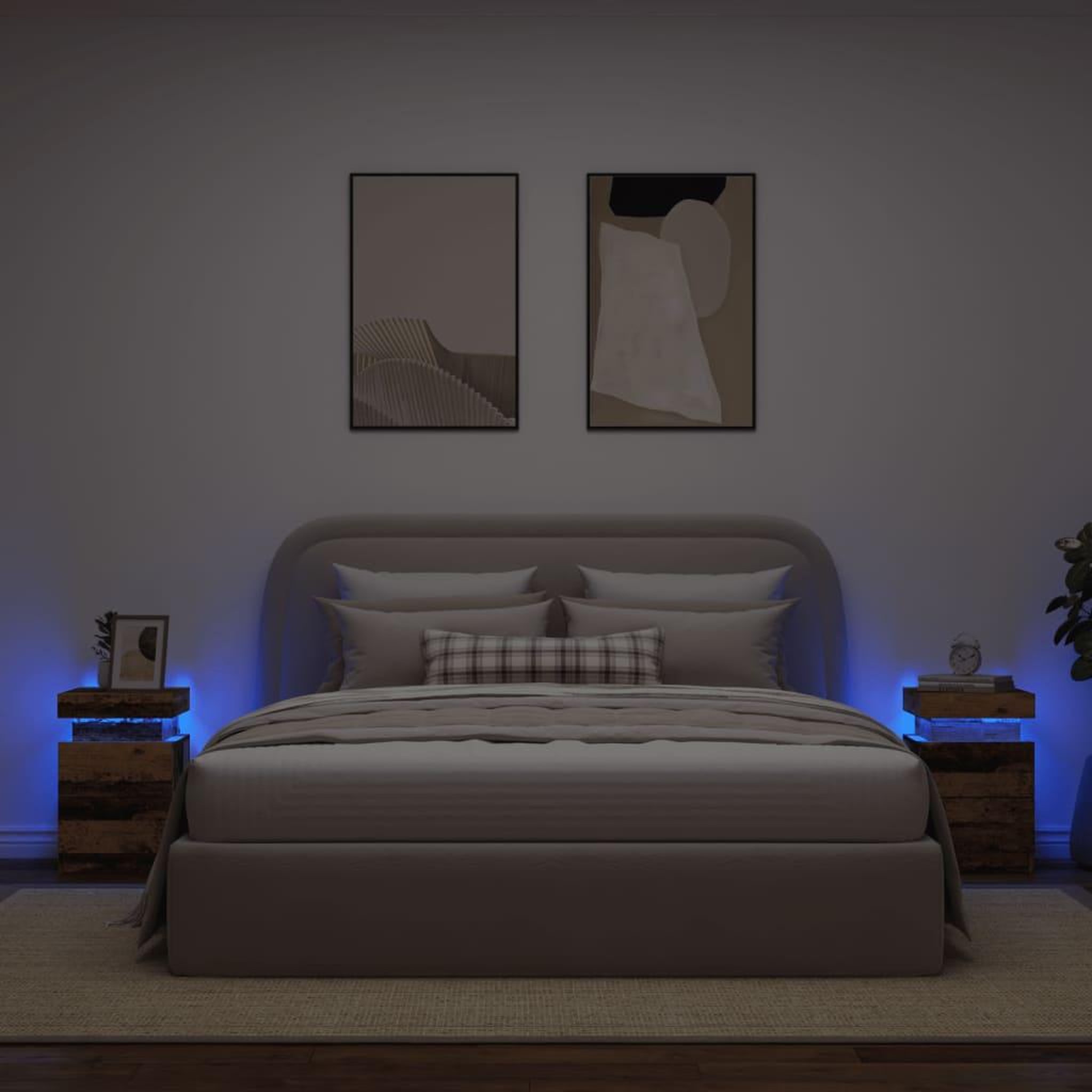 VIDAXL Tables de chevet avec LED 2 pcs vieux bois bois d'ingenierie