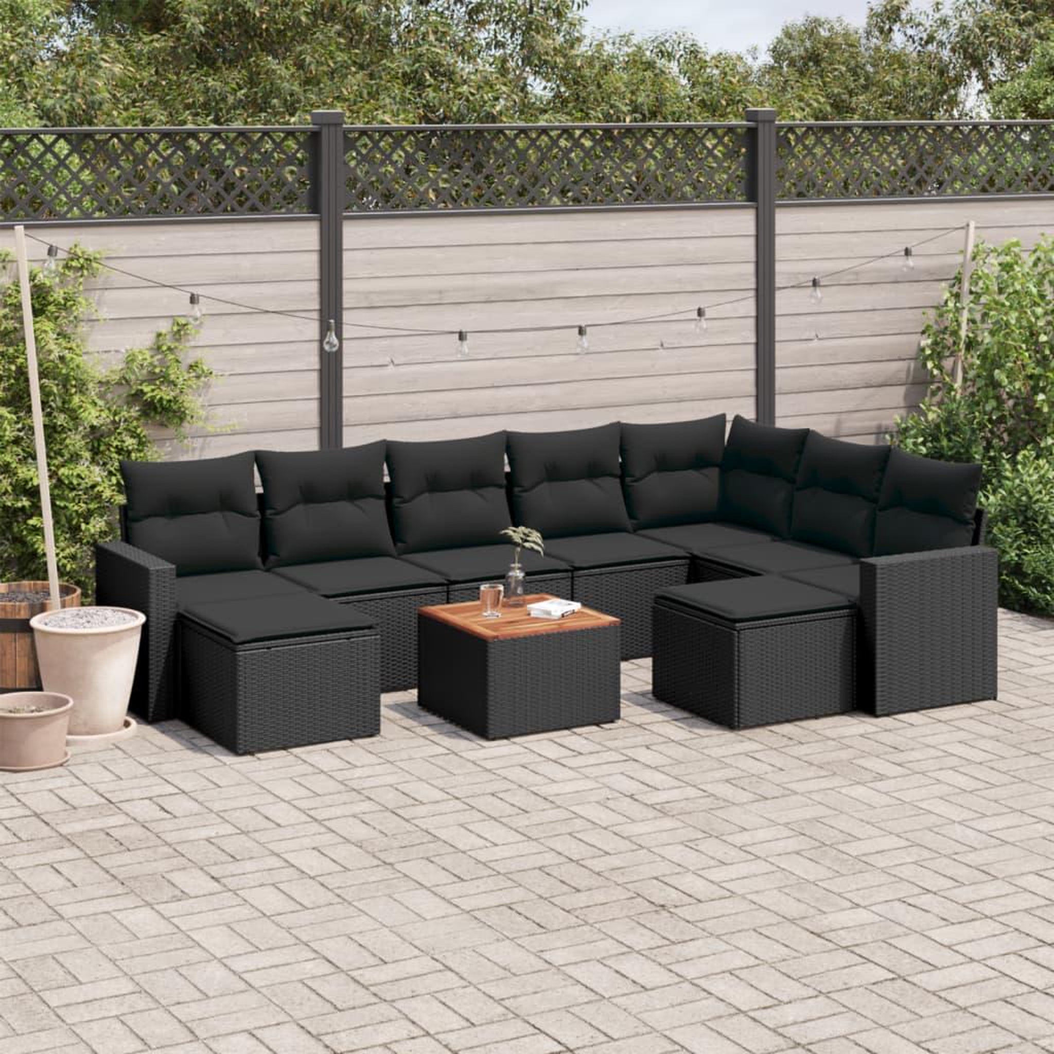 VIDAXL Salon de jardin 10 pcs avec coussins noir resine tressee