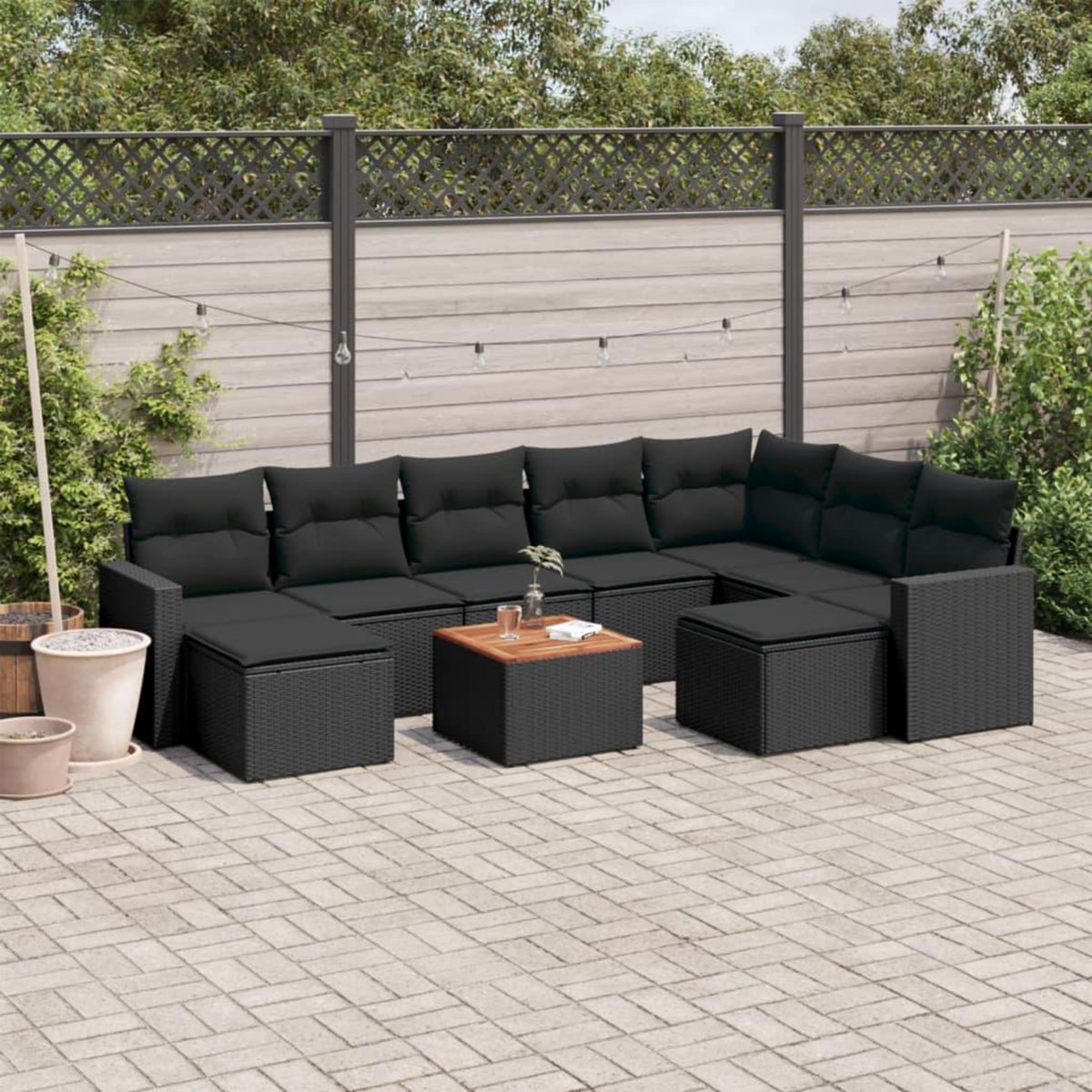 VIDAXL Salon de jardin 10 pcs avec coussins noir resine tressee