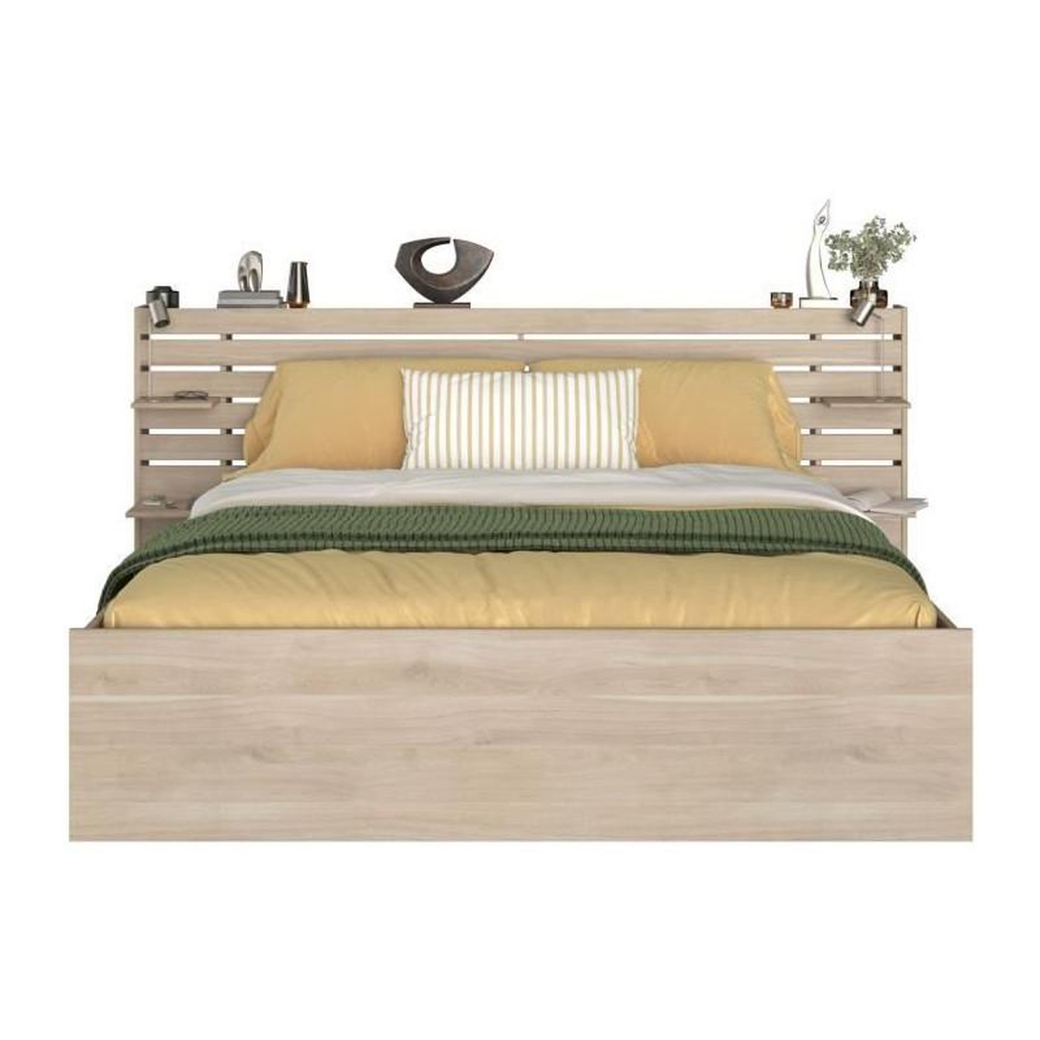 Voir la diapositive 3 : PARISOT Lit adulte ESCALE 180x200 cm - Décor chene du Japon - 2 tiroirs + Tete de lit - L235.4 x H98,2 x P216,8 cm - Fabriqué en Franc