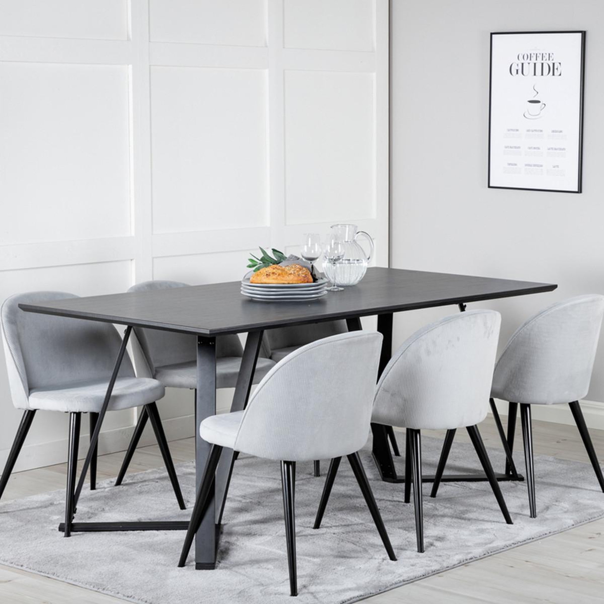 Voir la diapositive 5 : Paris Prix Ensemble table à manger & 6 chaises  marina & corduroy  180cm noir & gris