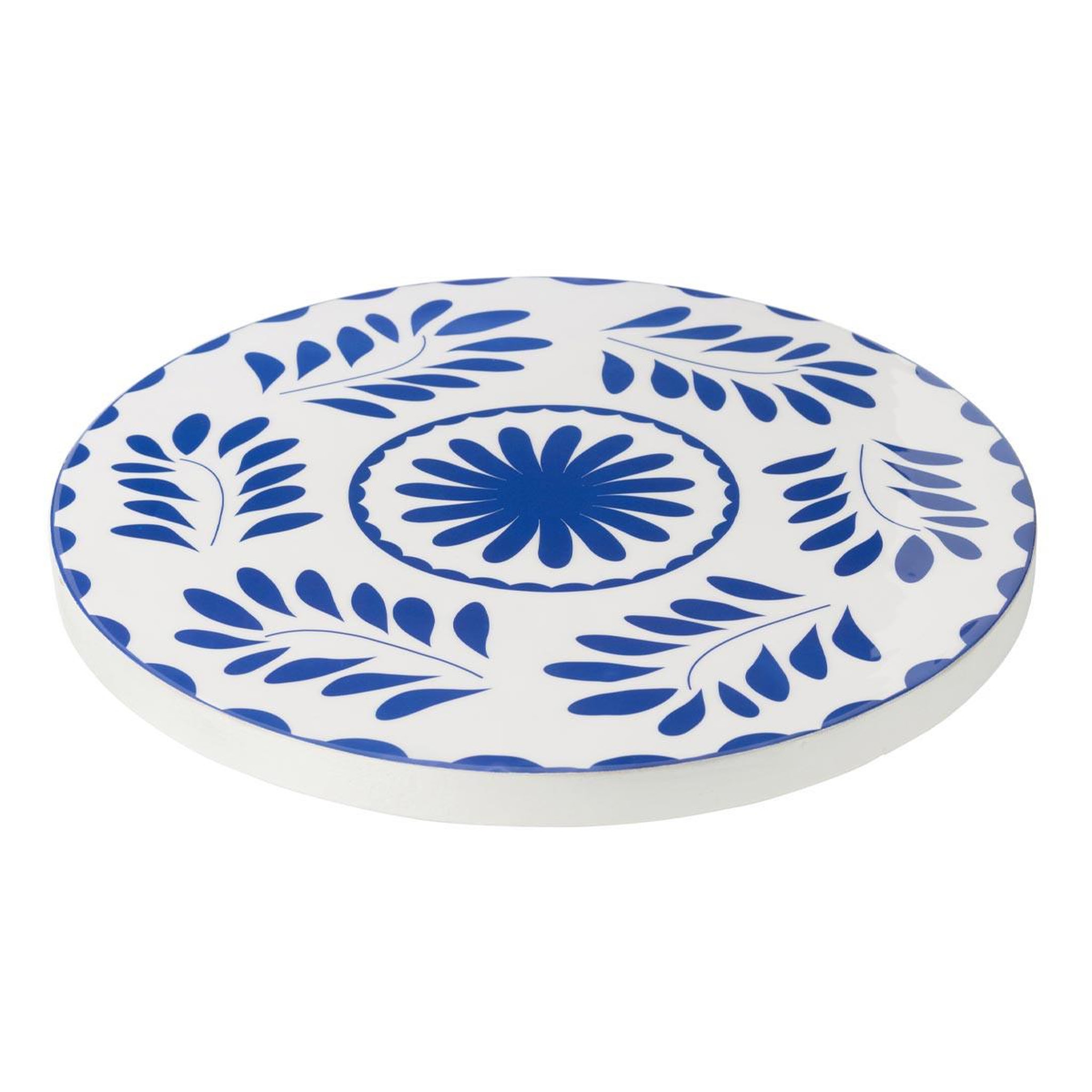 J-LINE Plateau tournant en bois  tod  45cm bleu & blanc