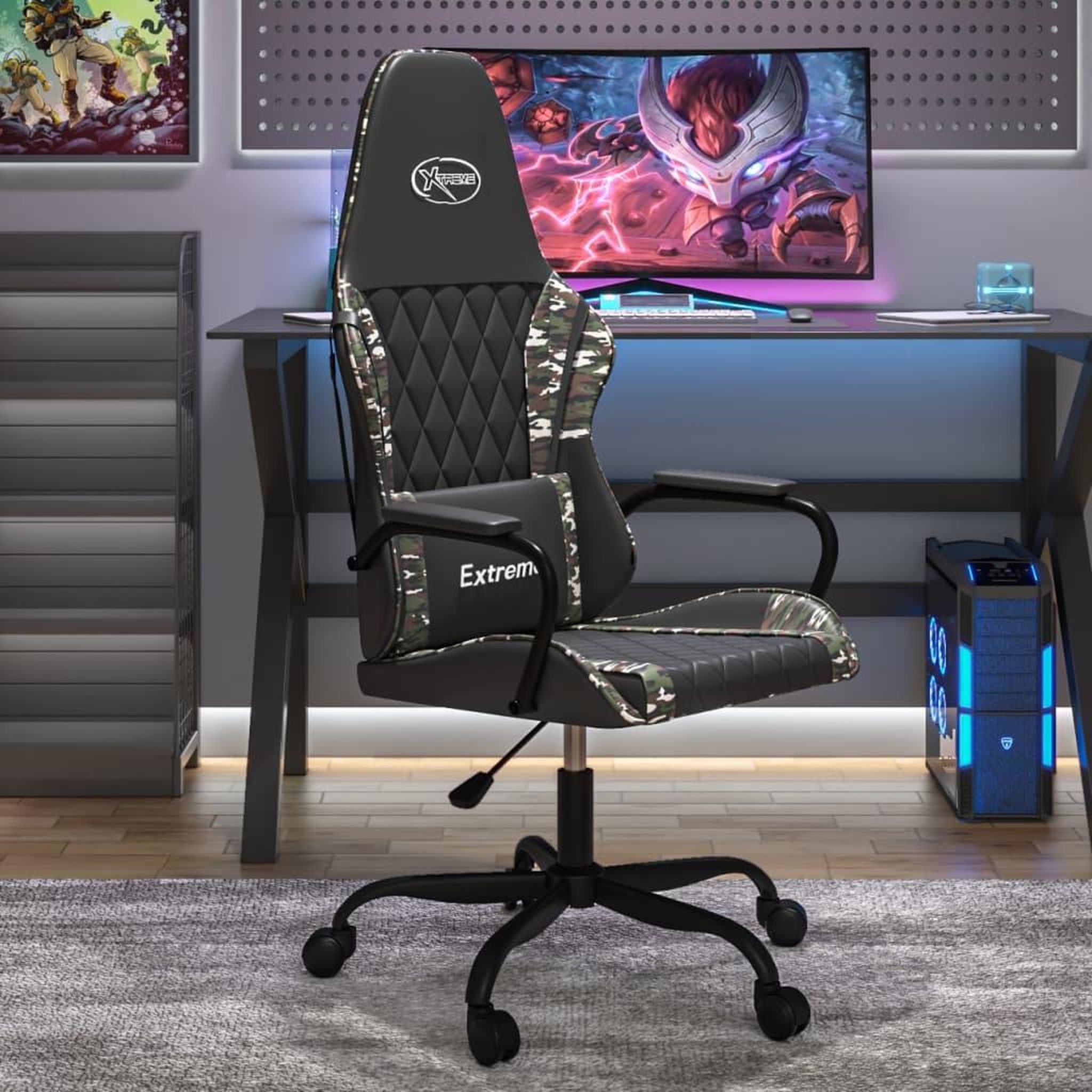 VIDAXL Chaise de jeu Noir et camouflage Similicuir