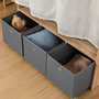 Voir la diapositive 5 : HOMCOM Vestiaire d'entrée - barre de penderie, 3 niches, 3 tiroirs tissu, rideau - panneaux aspect chêne clair polyester gris lin beige