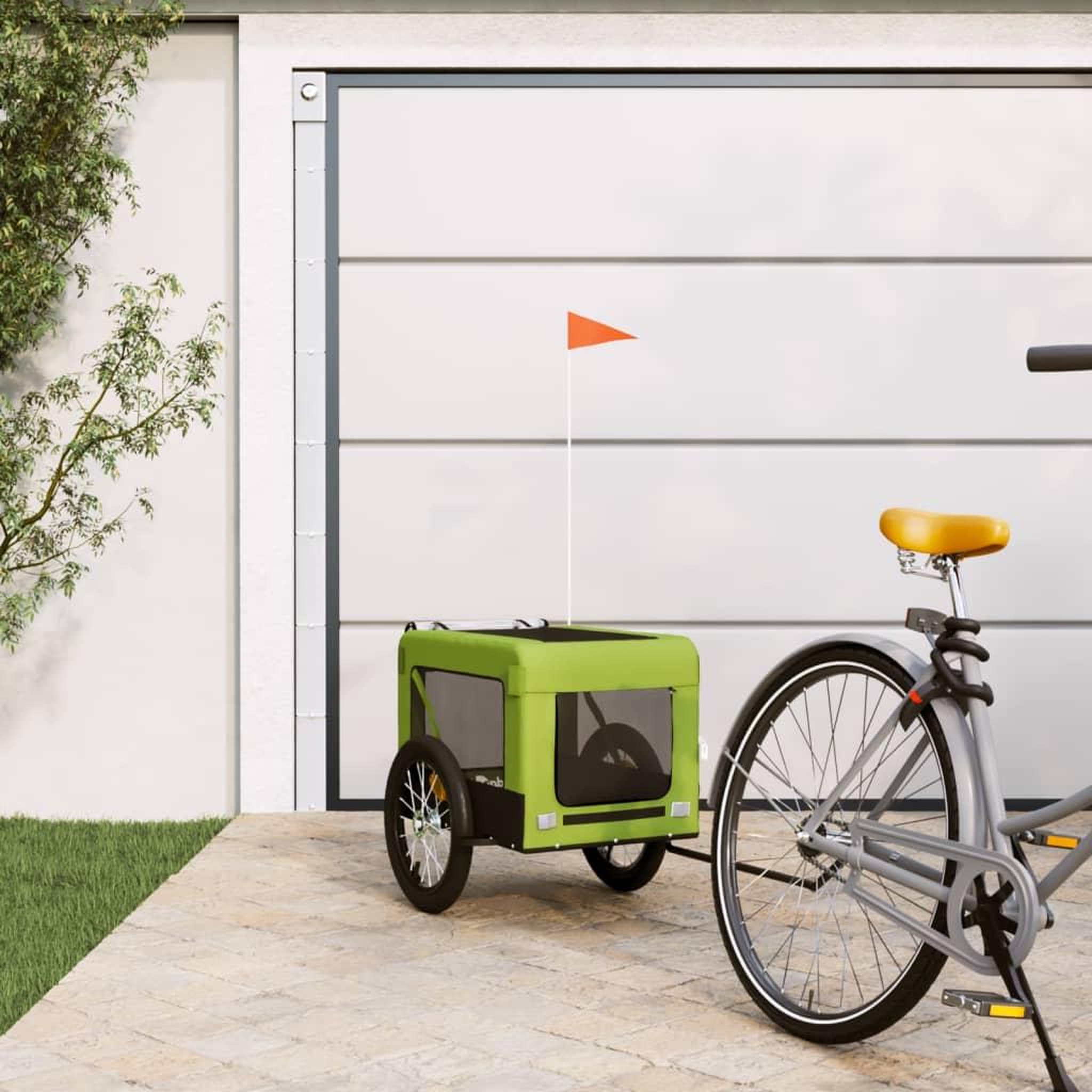 VIDAXL Remorque de velo pour animaux de compagnie vert et noir
